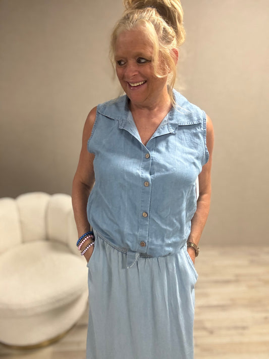 Tencell Lange Rok Lichtblauw - Nancfashion
