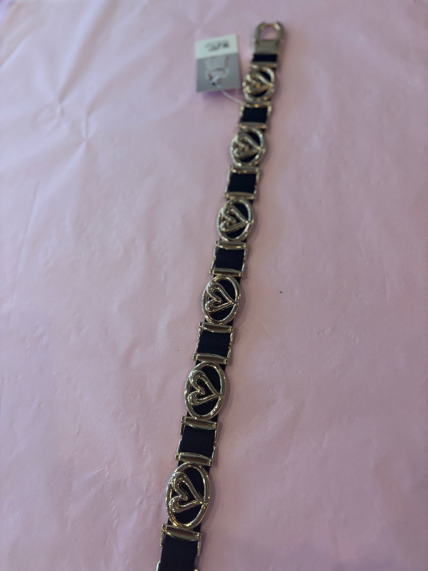 Stretch Riem Hartjes zwart gold
