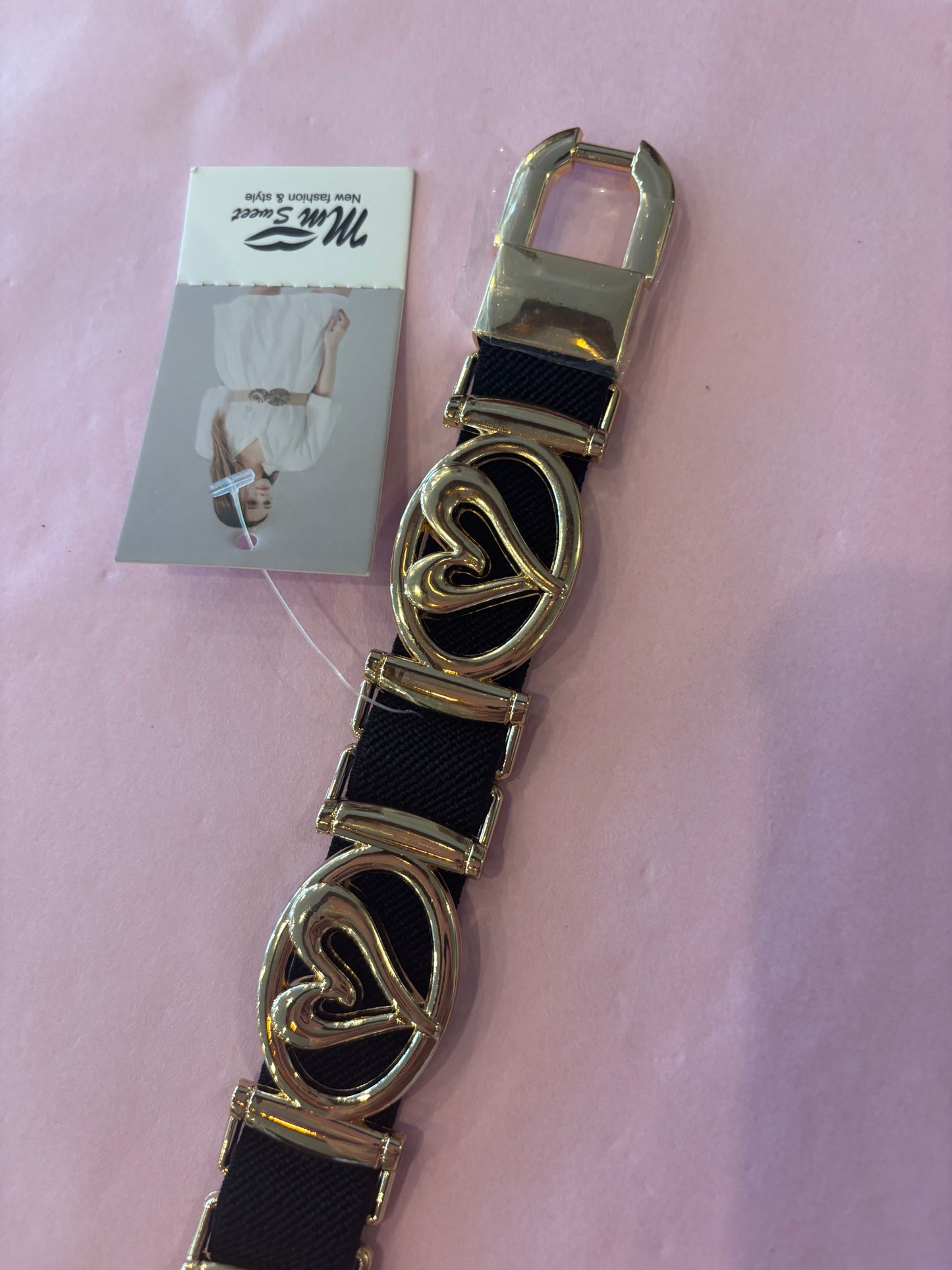 Stretch Riem Hartjes zwart gold