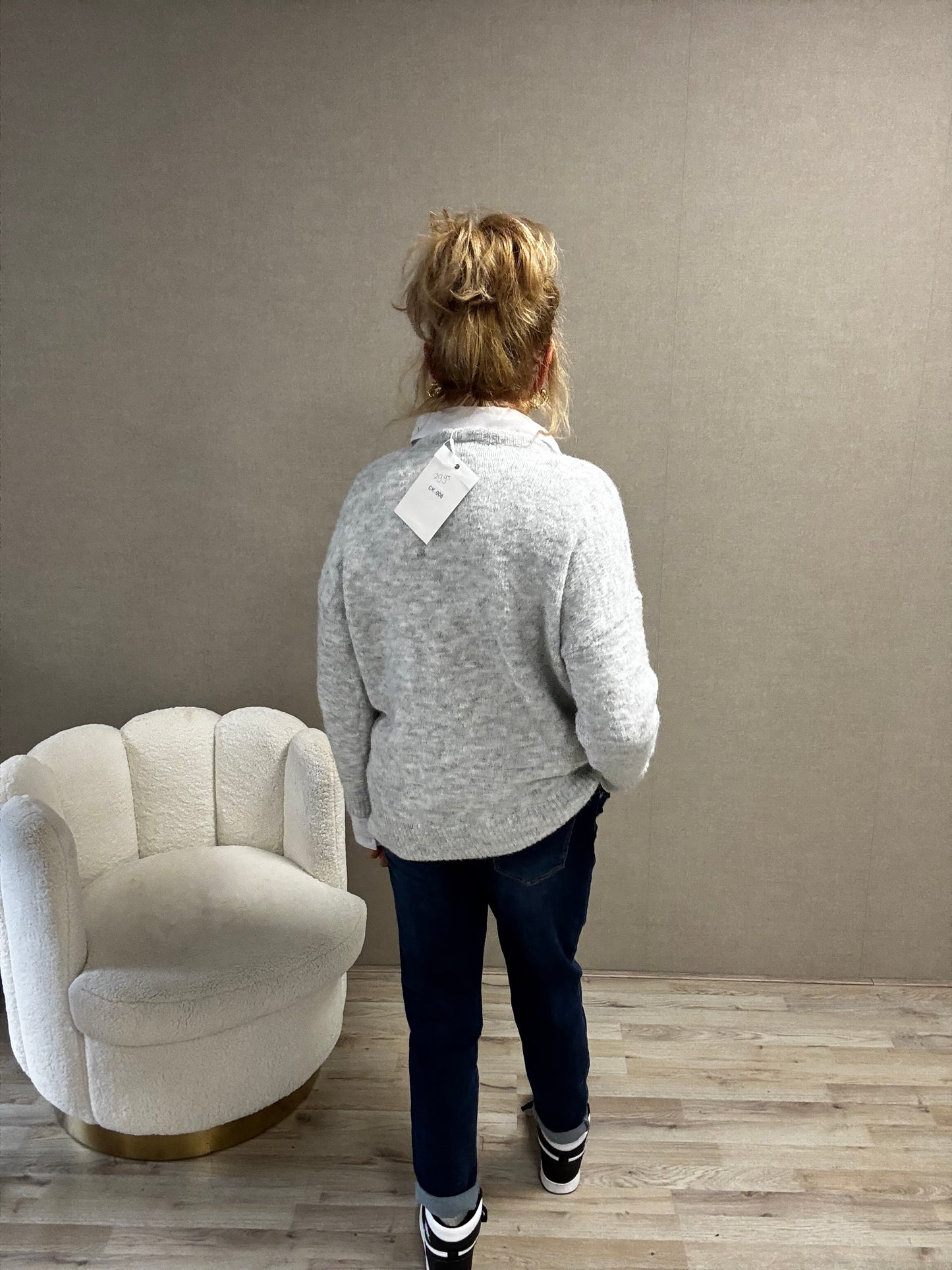 Trui met Pailletten Flower – Grijs