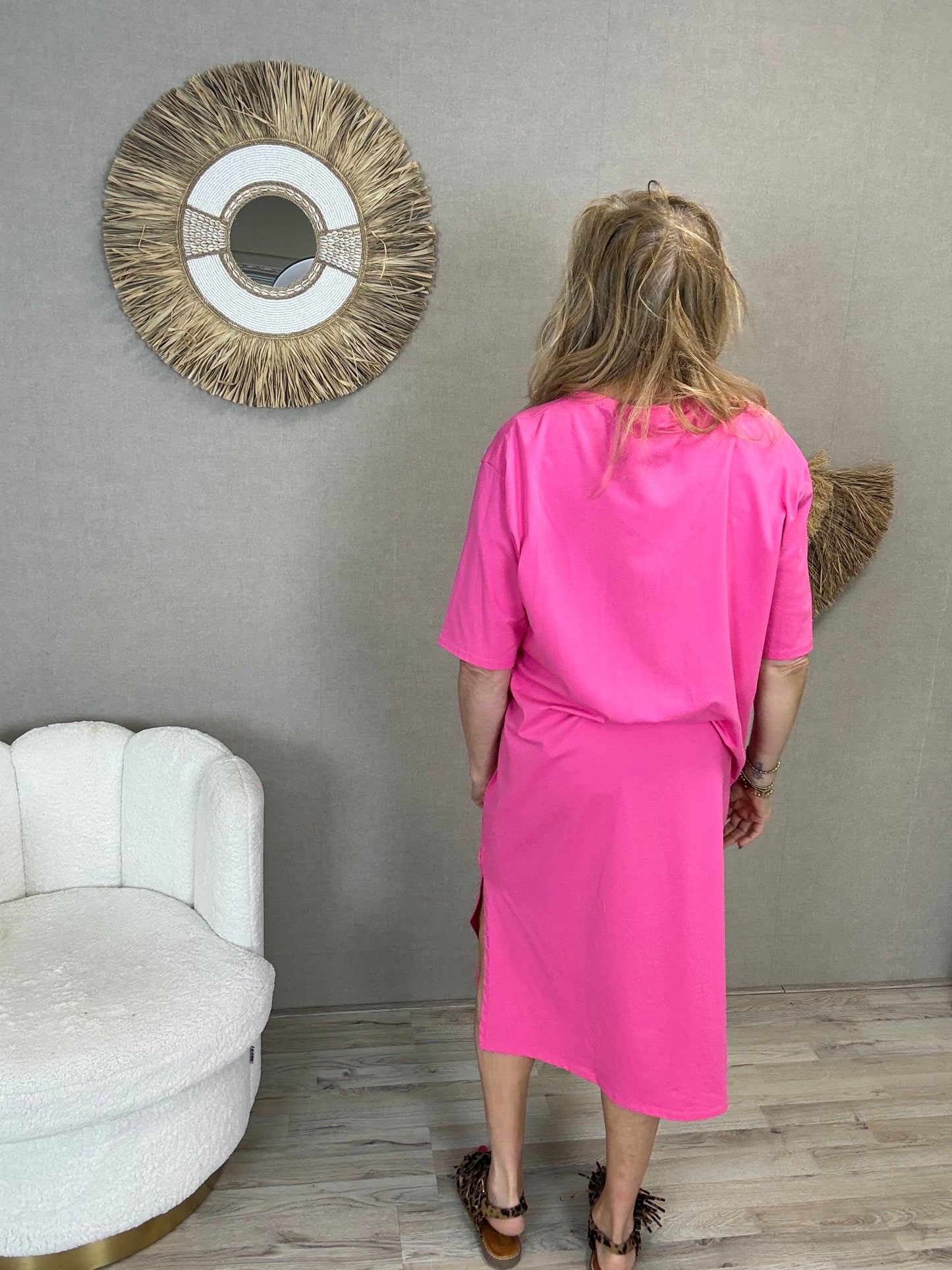 Oversized T-Shirt Jurk Fuchsia - Nancfashion