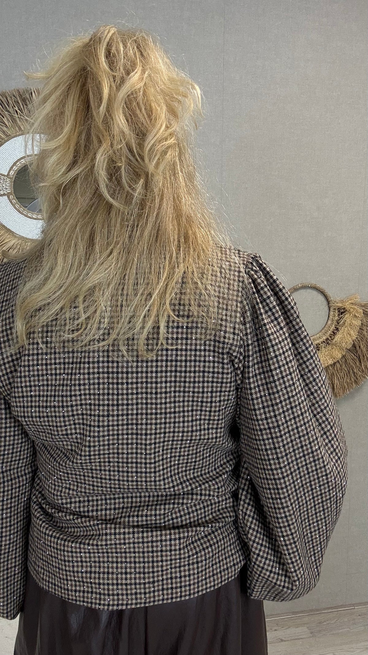 Geruit jasje Chess met Strass steentjes Bruin