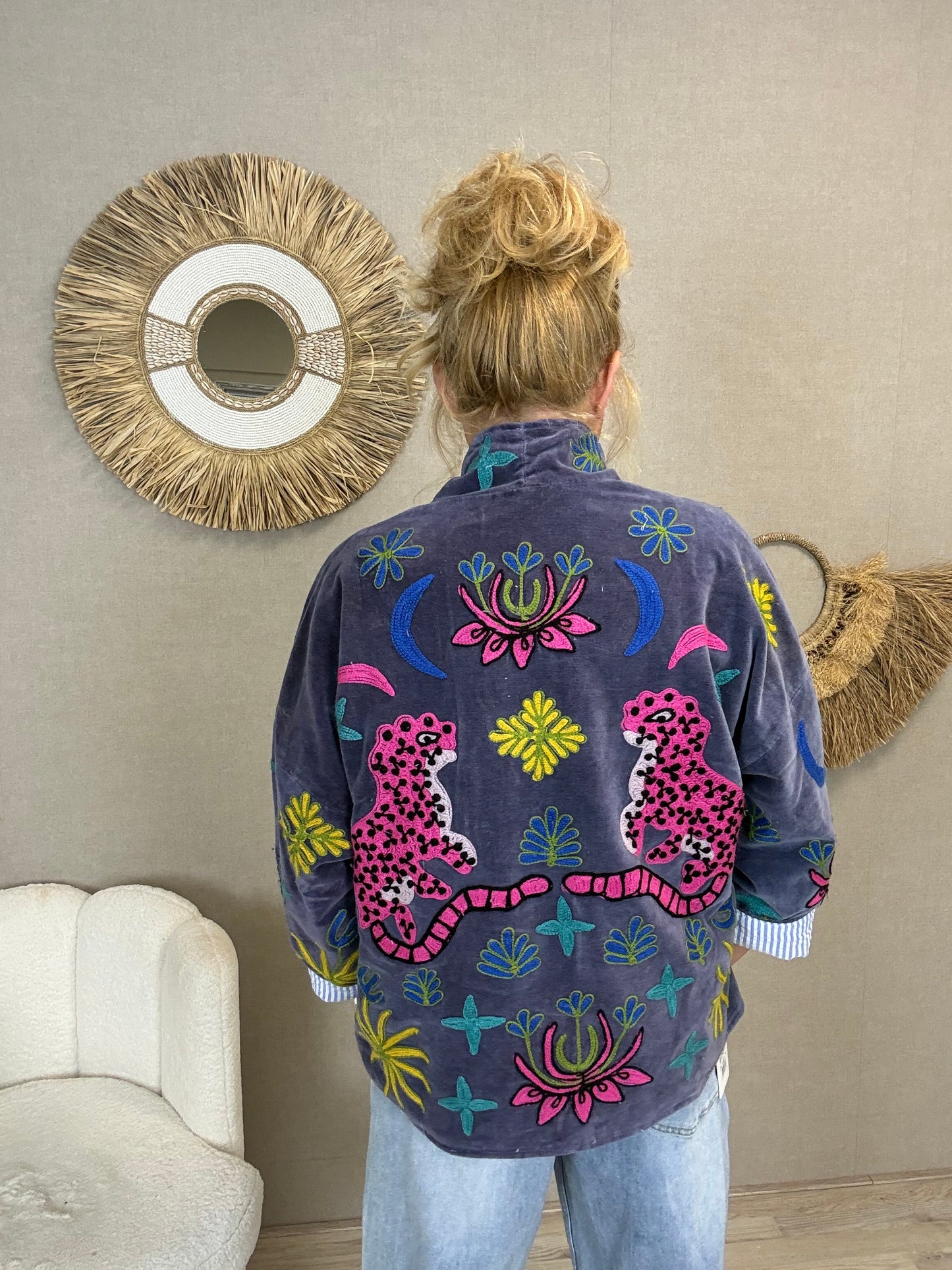Cotton Velvet Leopard Jacket Grijs/Paars