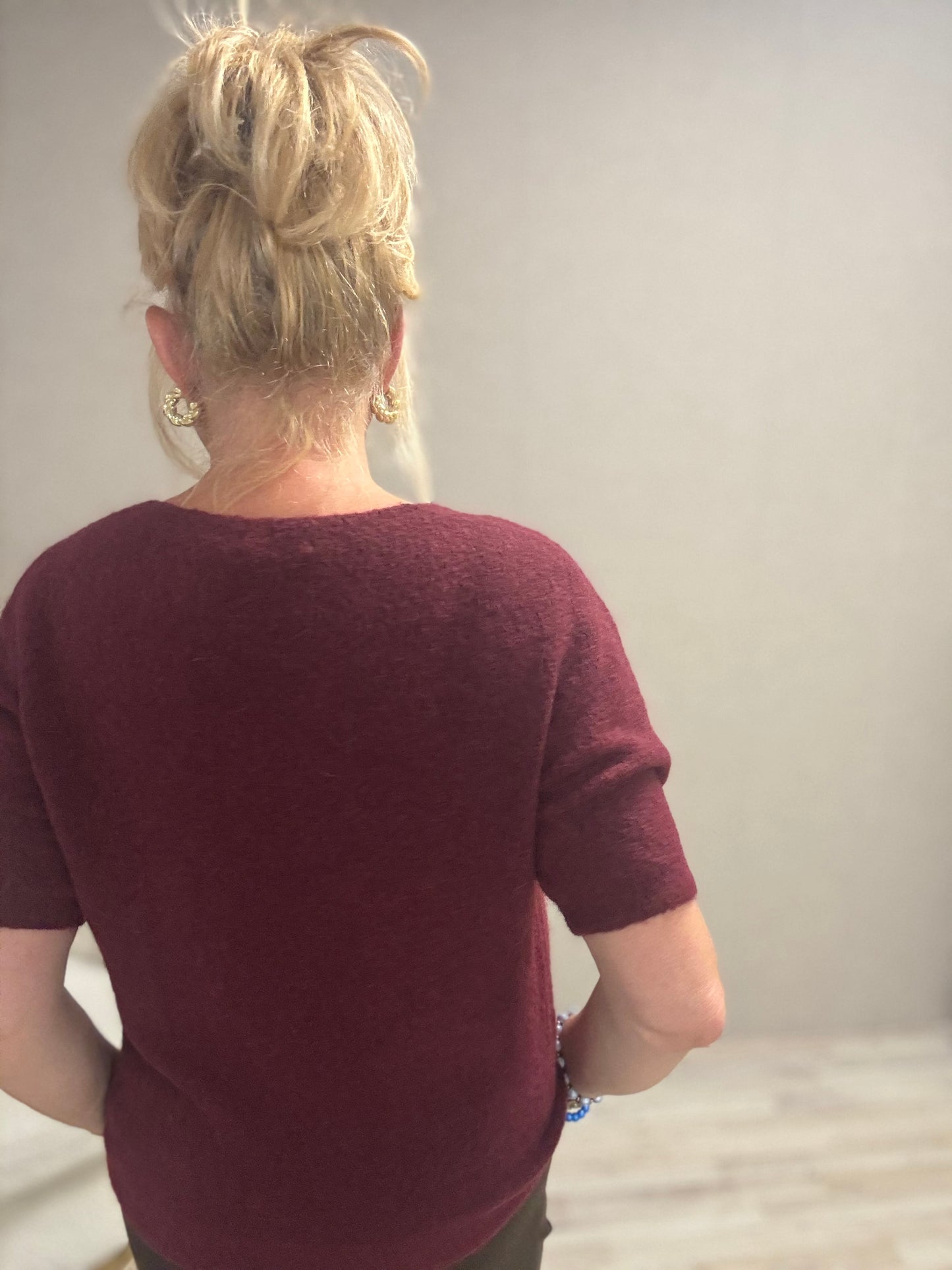 Trui V-hals Alpaca Bordeaux