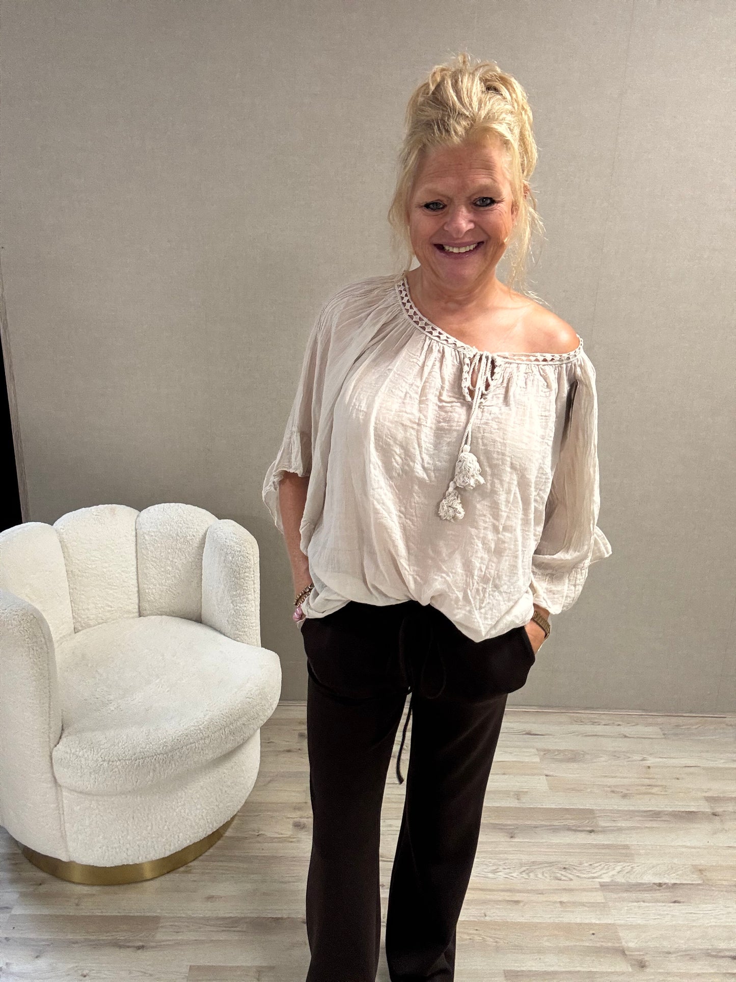 Crinkle Top Alexia Beige