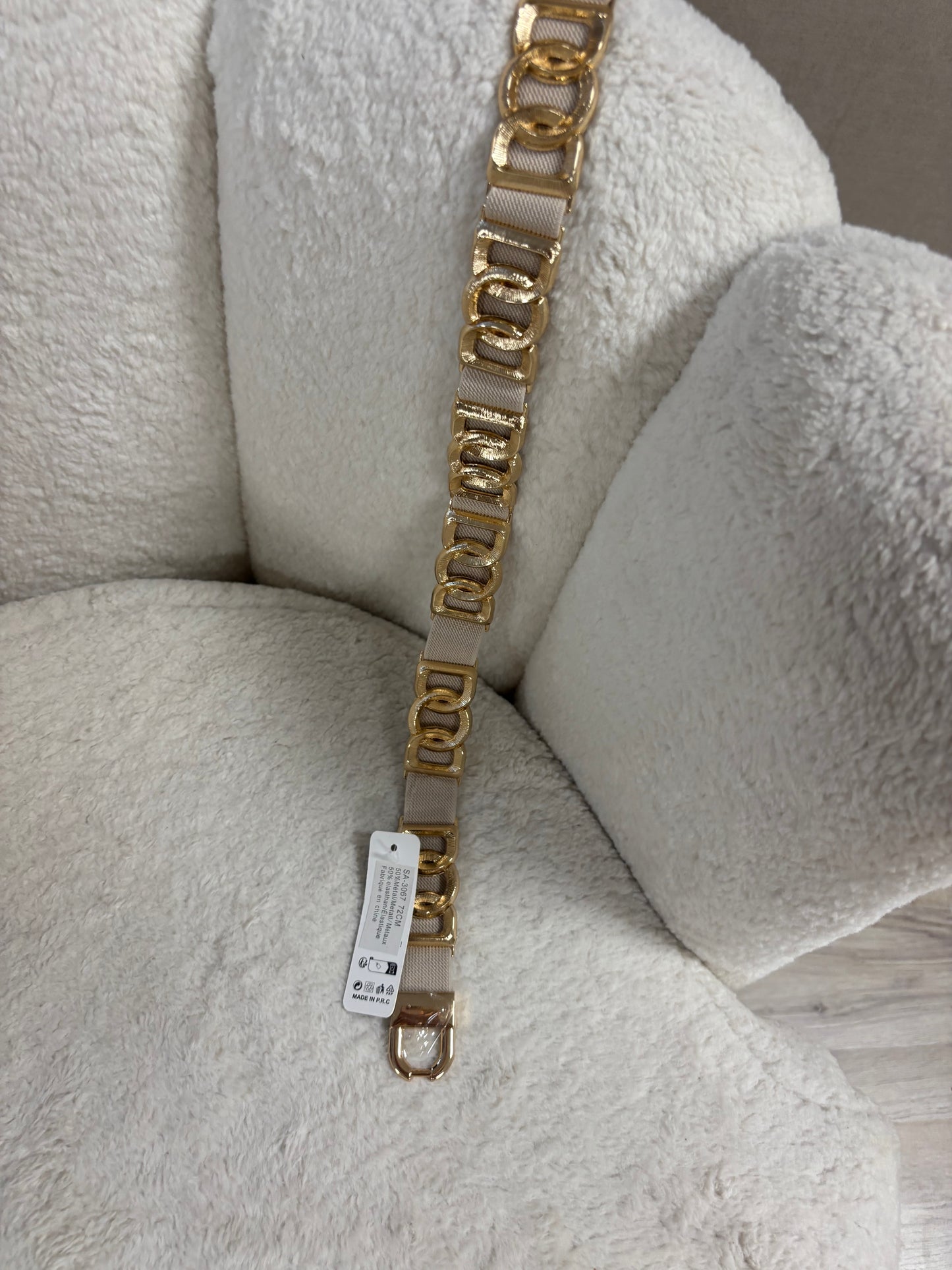 Stretch Riem Beige Goud