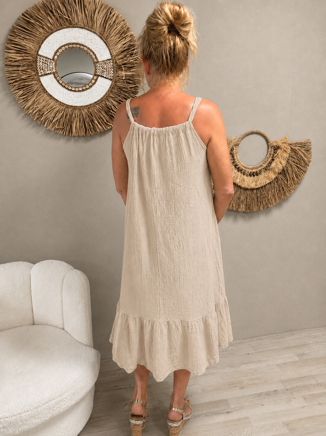 Jurk Sandy wafelstof Beige