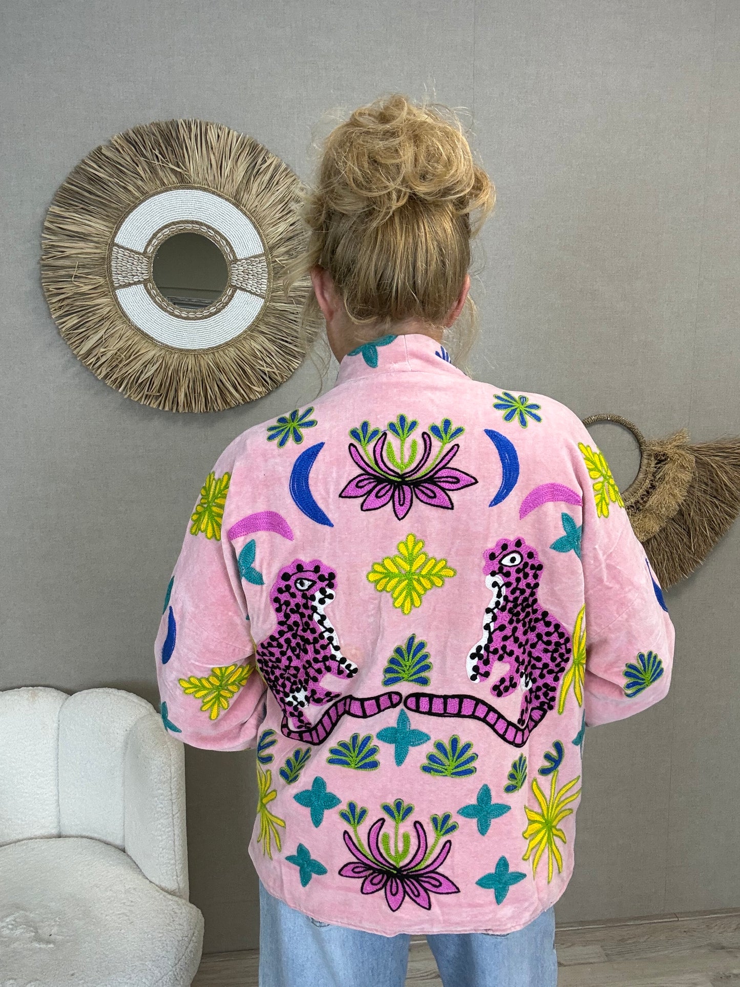 Cotton Velvet Leopard Jacket Roze