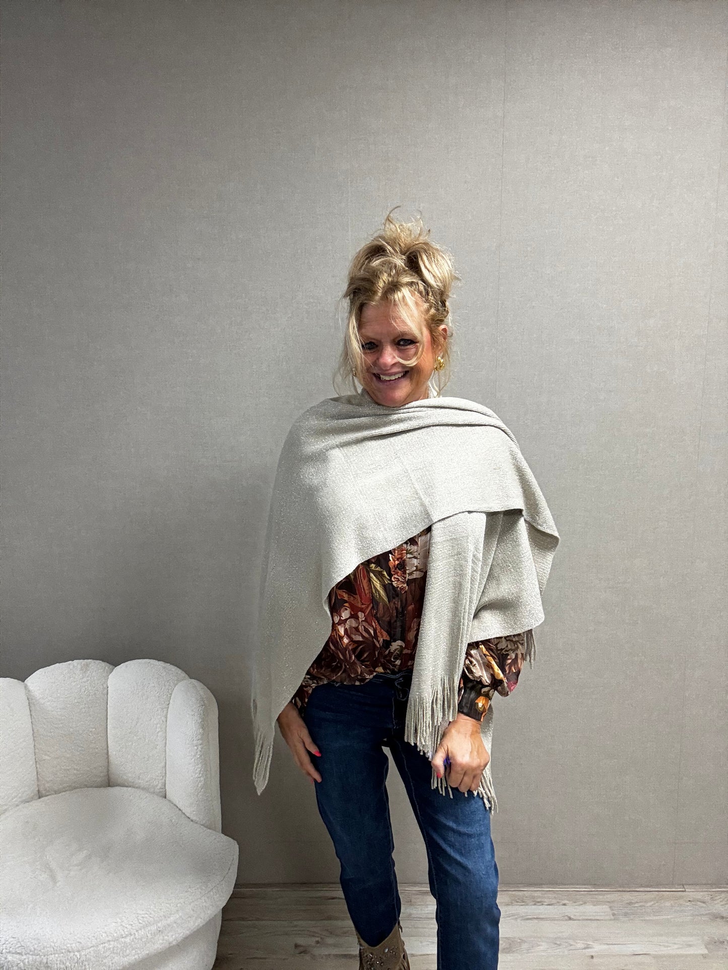 Omslagdoek Maya – Met Franjes & Lurex Glitter Offwhite
