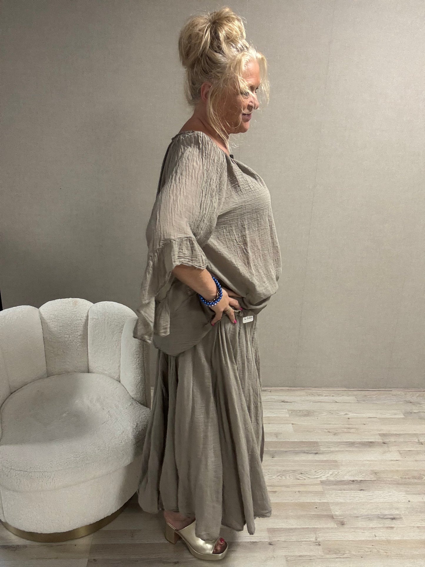 Crinkle top Alexia taupe