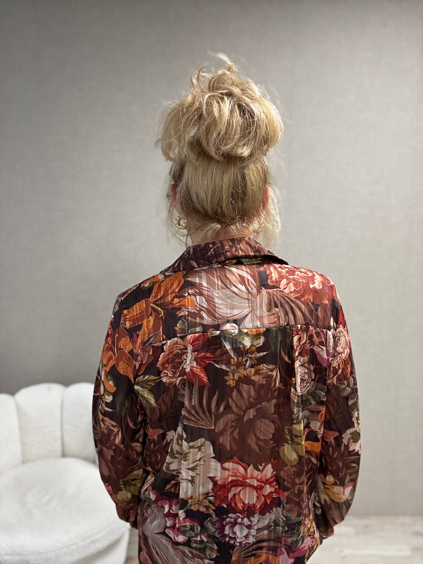Print Blouse met Lurex draadje Bruin