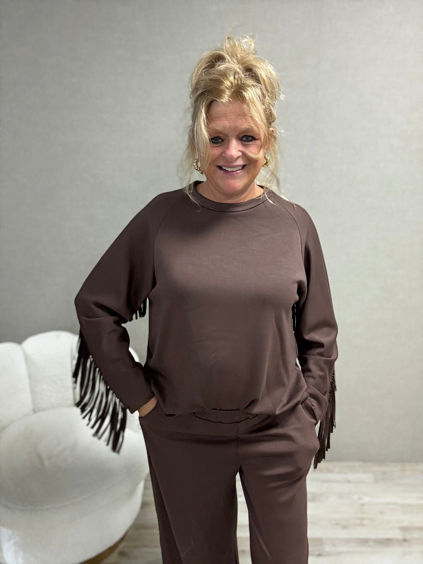 Tweedelig Comfy Pak met Franjes Bruin