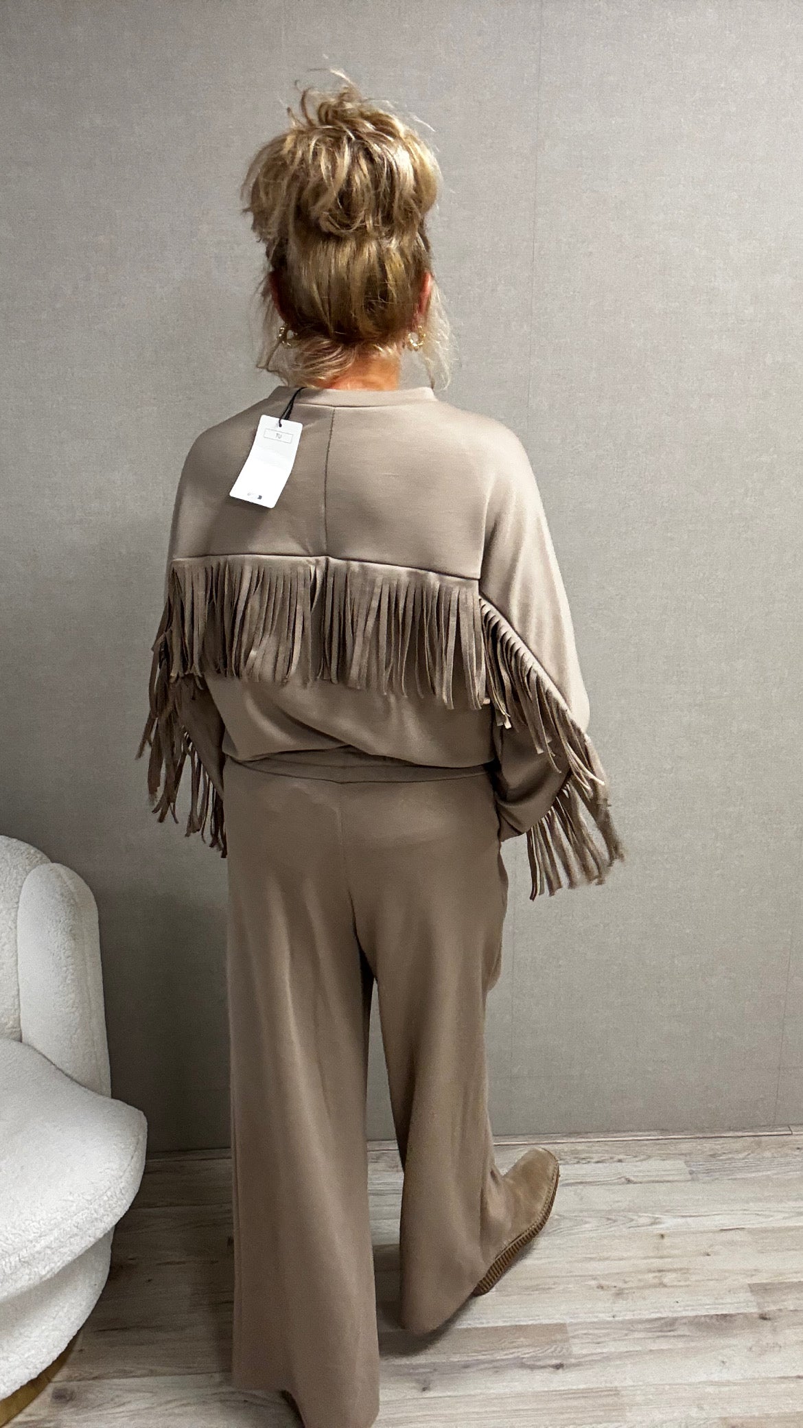Tweedelig Comfy Pak met Franjes Beige/Taupe