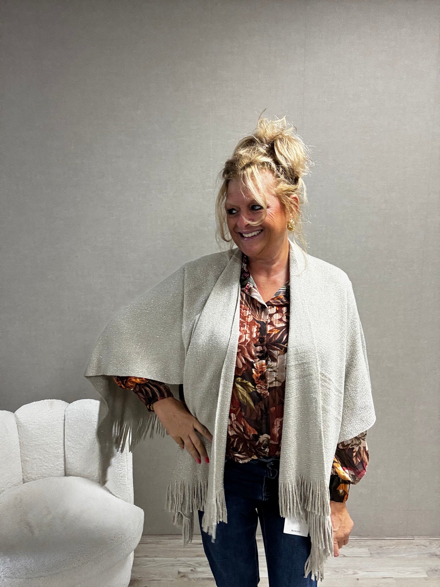Omslagdoek Maya – Met Franjes & Lurex Glitter Offwhite