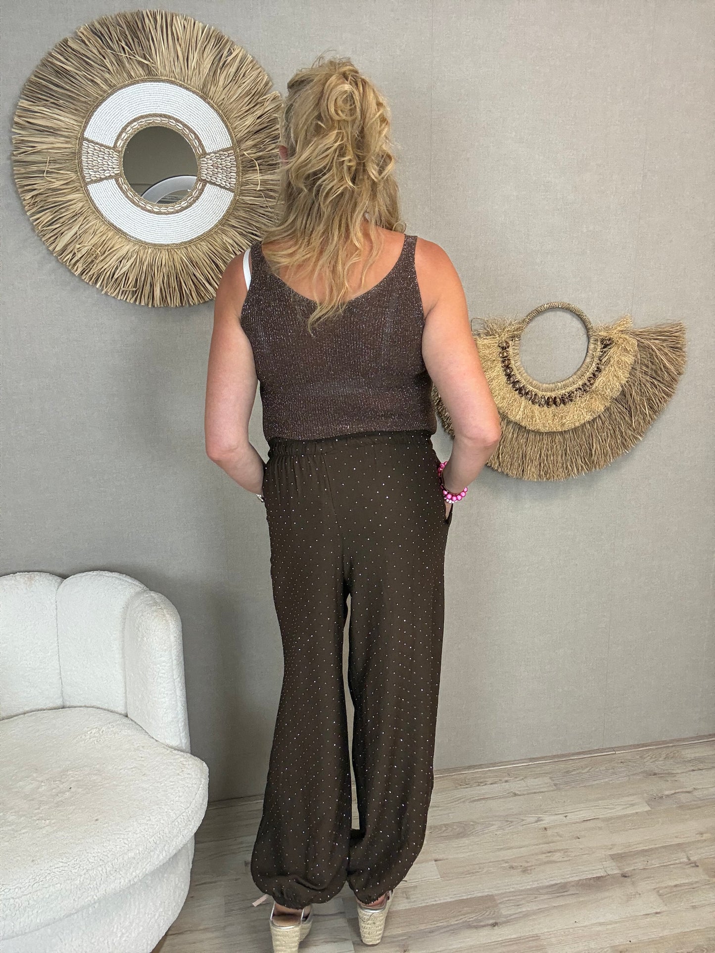 Strass Boho Broek Bruin