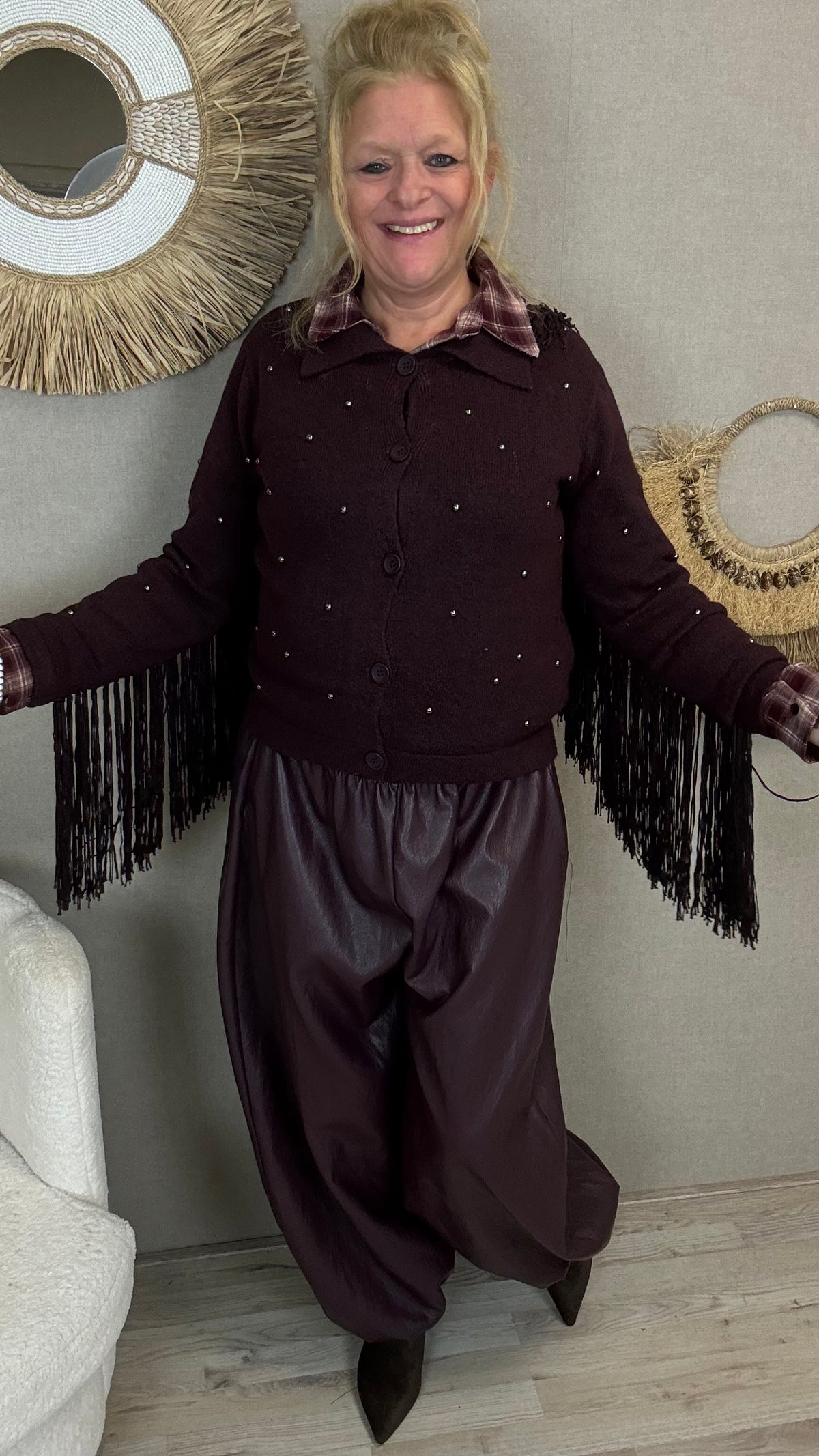 Vest Fringe Studs-Bordeaux