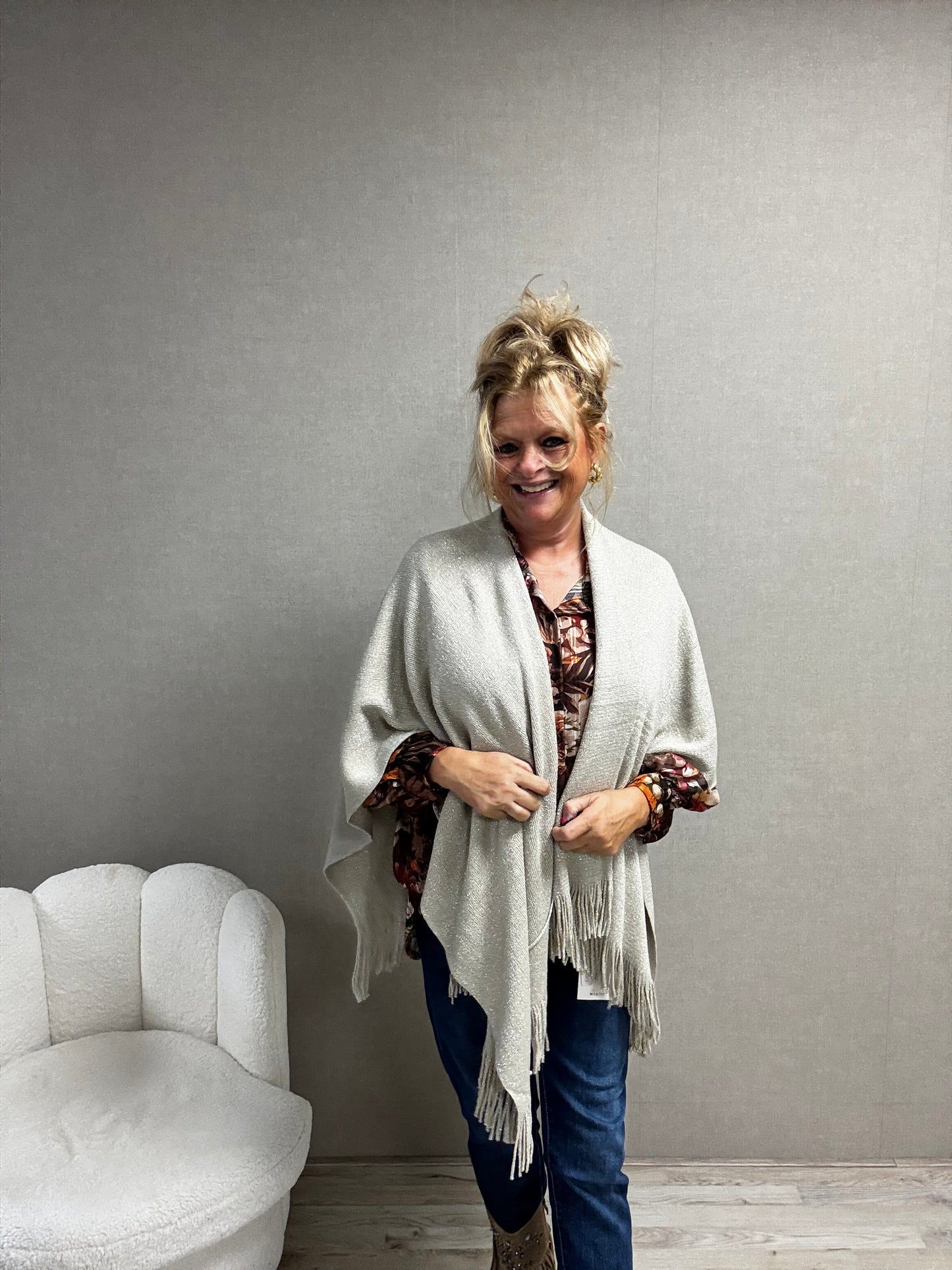 Omslagdoek Maya – Met Franjes & Lurex Glitter Offwhite