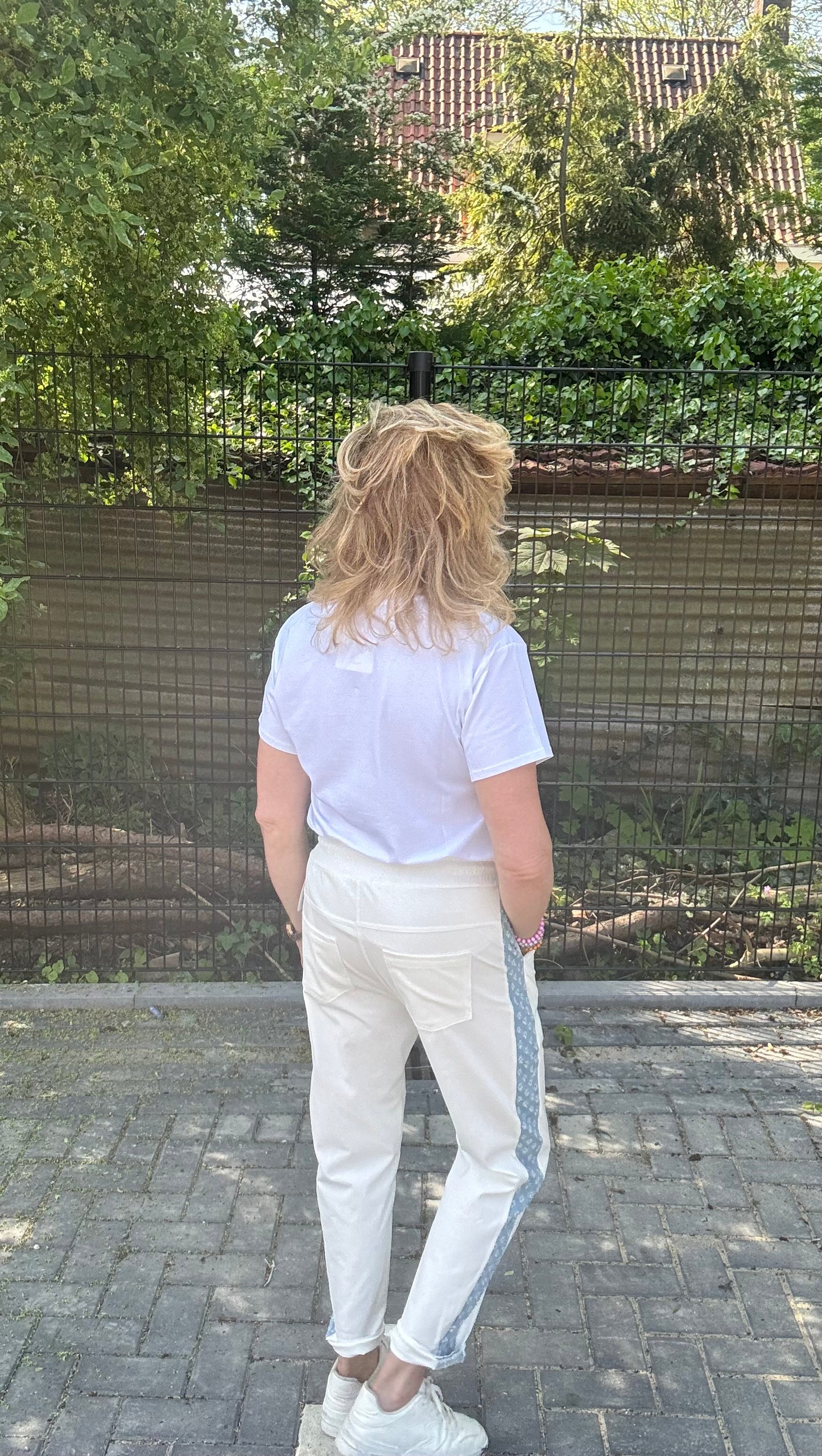 Jogg Pantalon Roomwit met Demin bies - Nancfashion