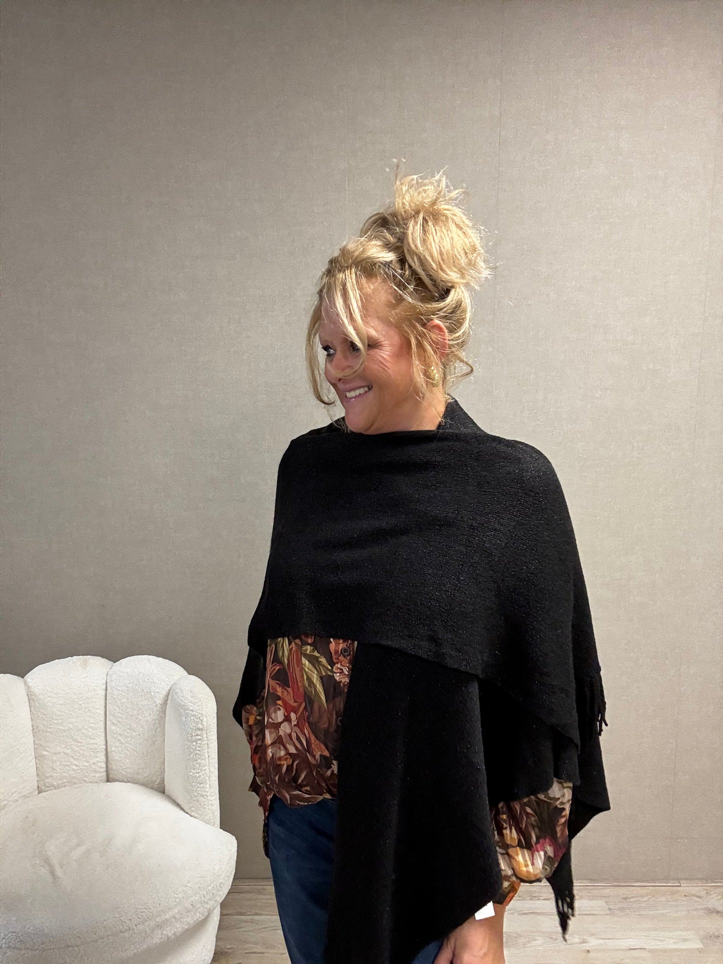 Omslagdoek Maya – Met Franjes & Lurex Glitter Zwart