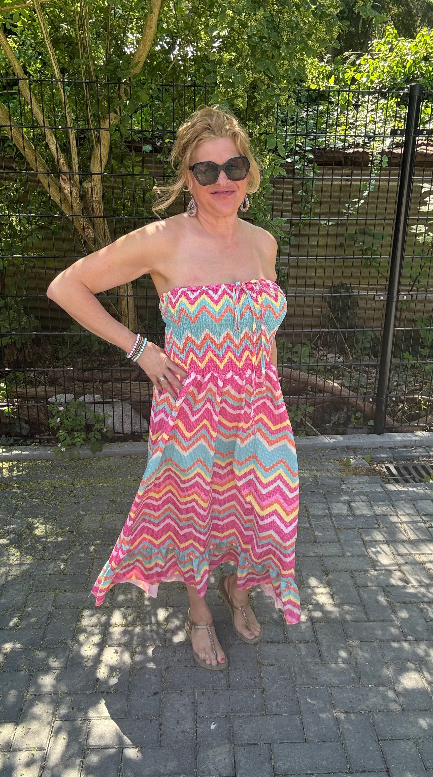 Strapless Jurk Zigzag Roze