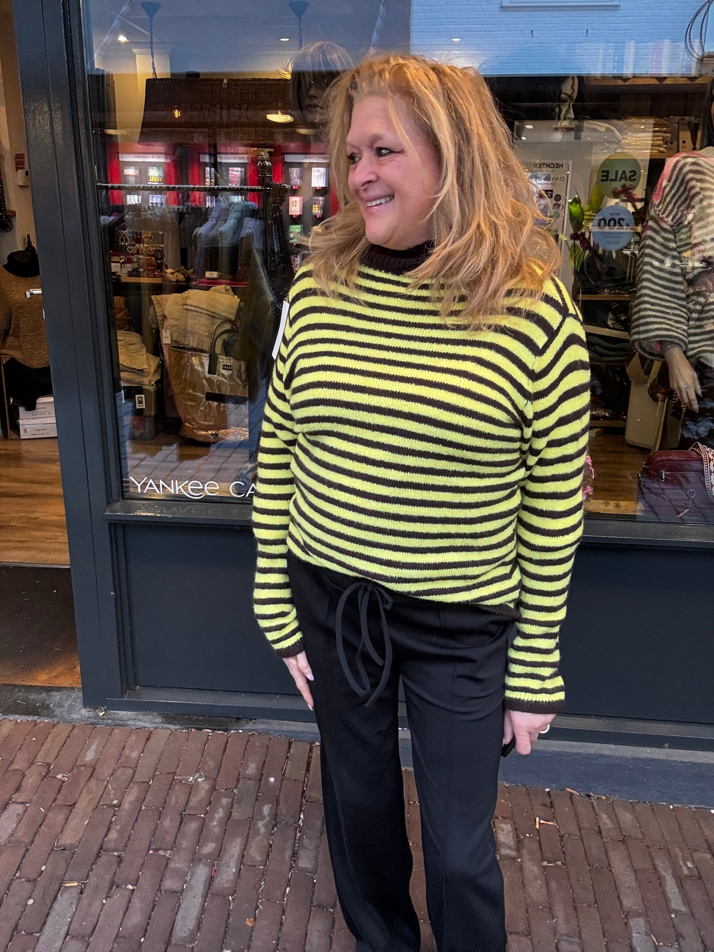 Gestreepte trui met Col Geel/Bruin