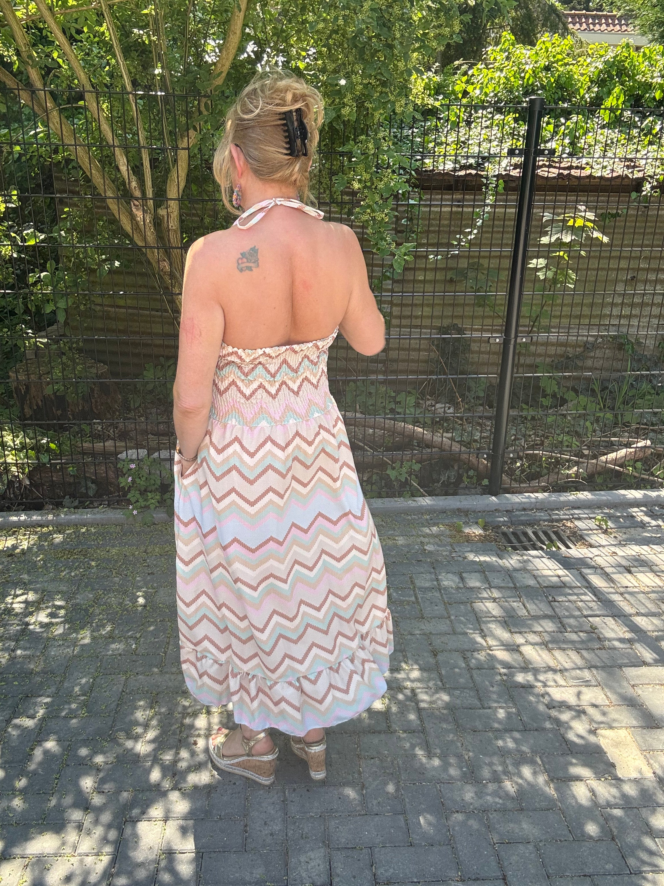 Strapless Jurk Zigzag Beige