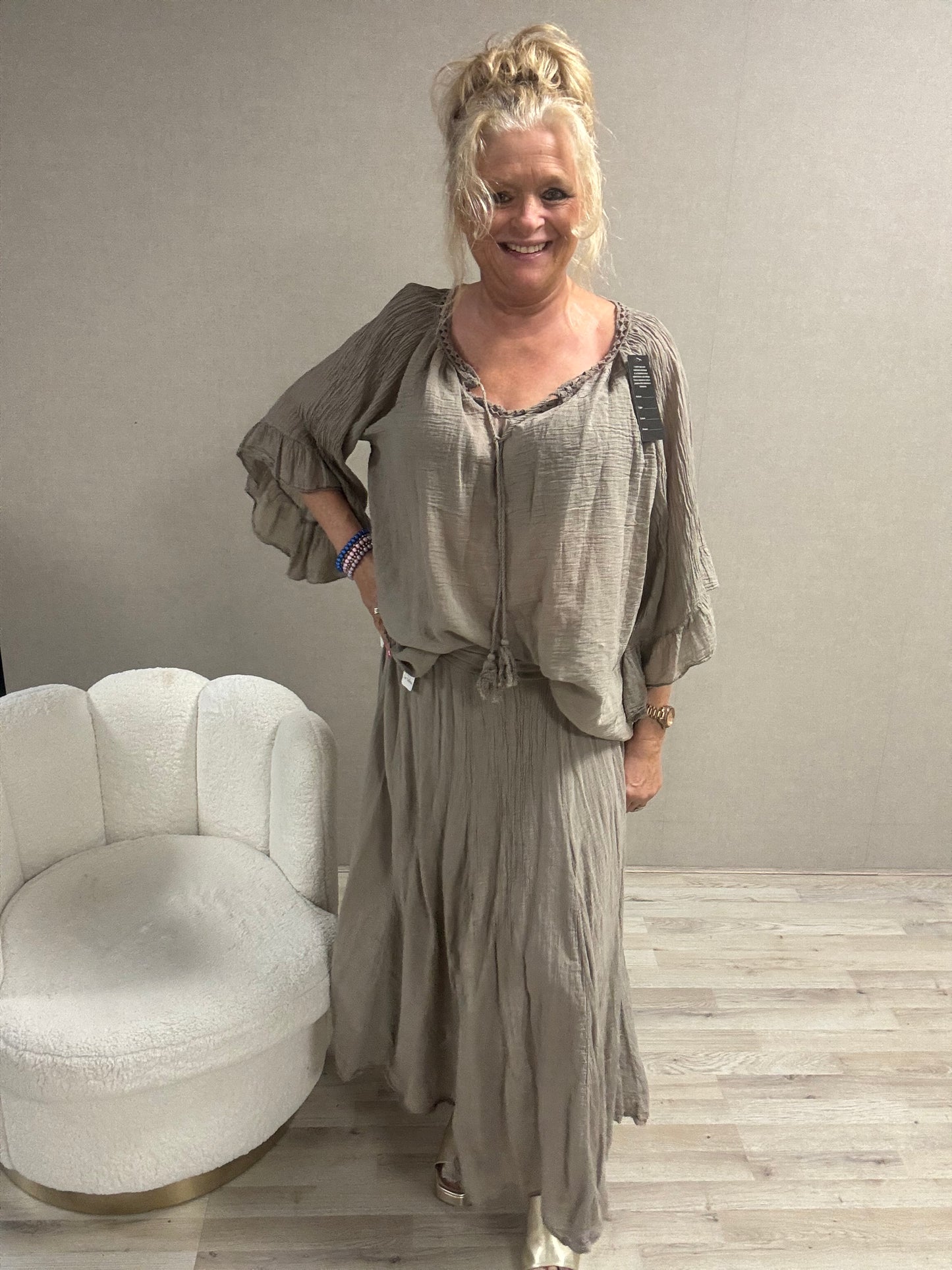 Crinkle top Alexia taupe