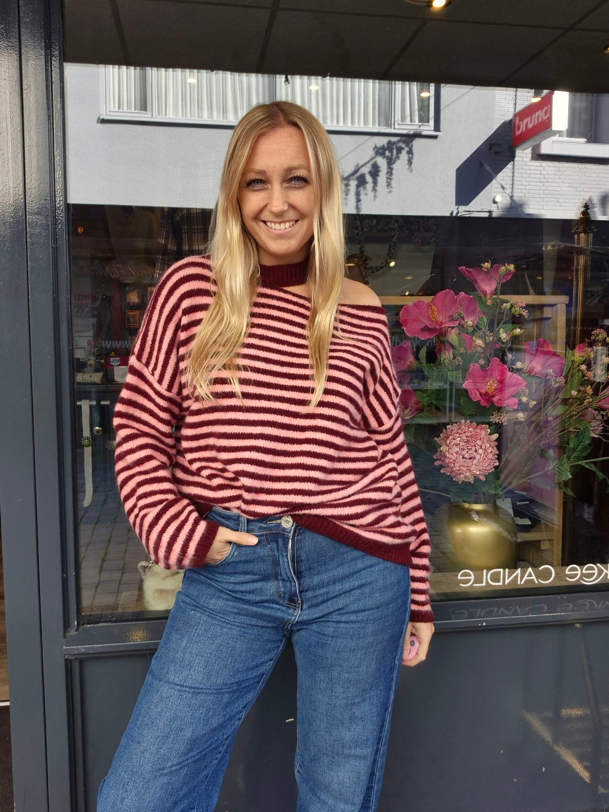 Gestreepte Knitwear Trui Bordeaux/Bruin - Nancfashion