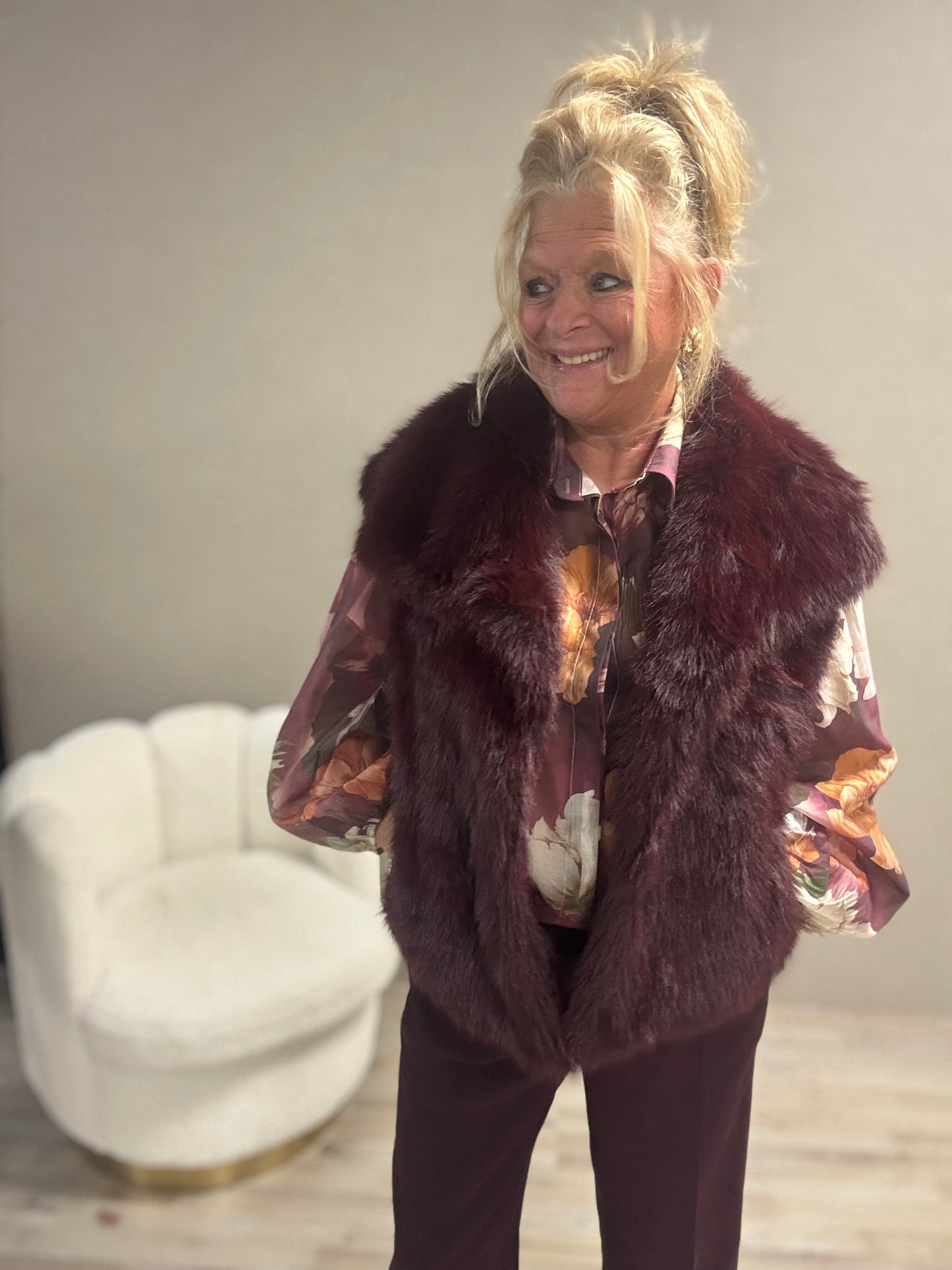 Bodywarmer Fake Fur Bordeaux