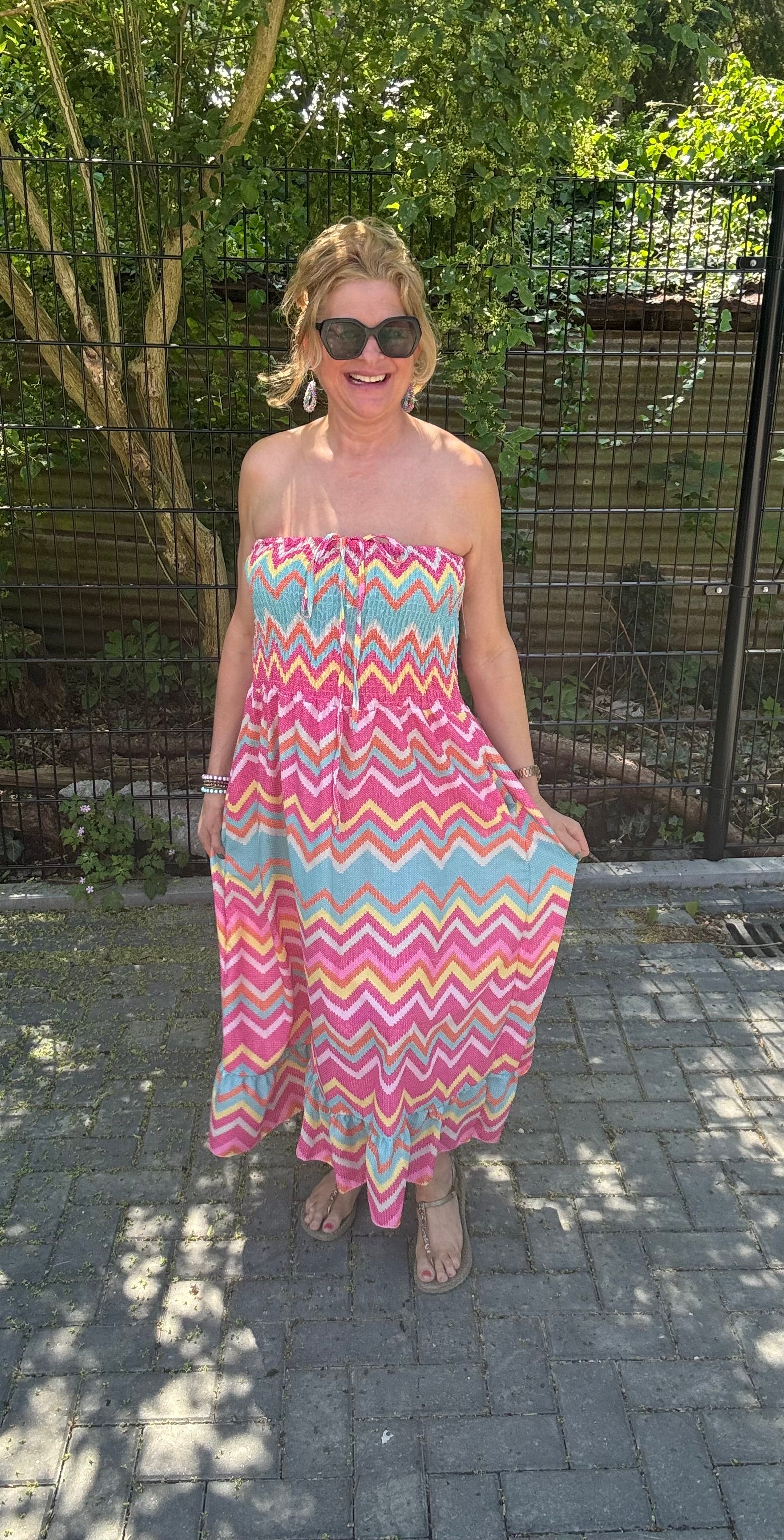 Strapless Jurk Zigzag Roze