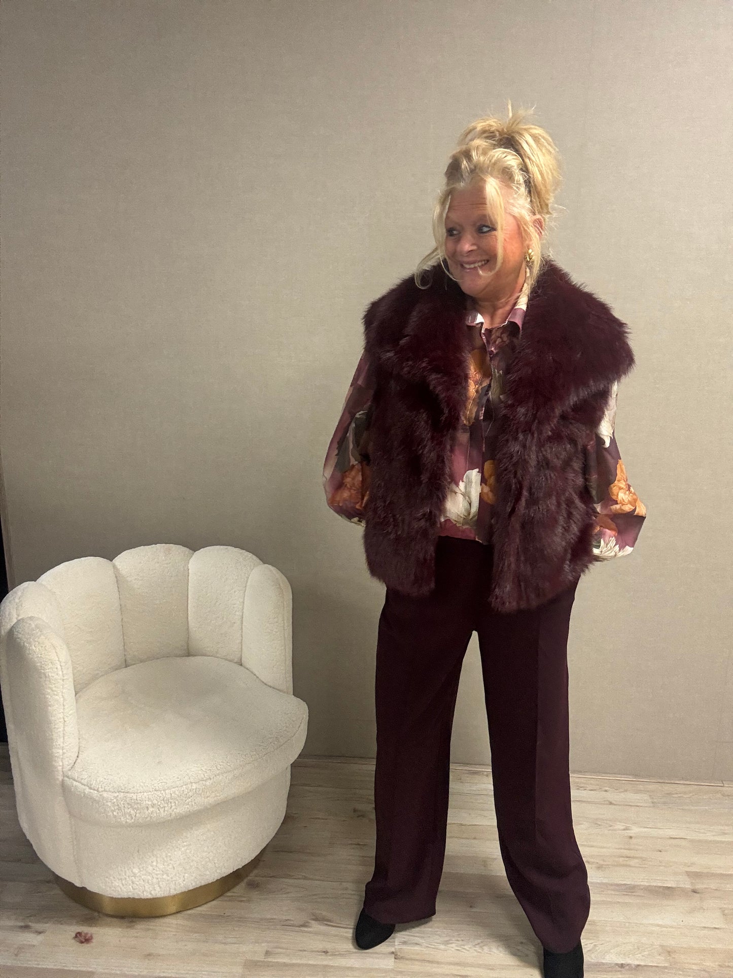 Bodywarmer Fake Fur Bordeaux