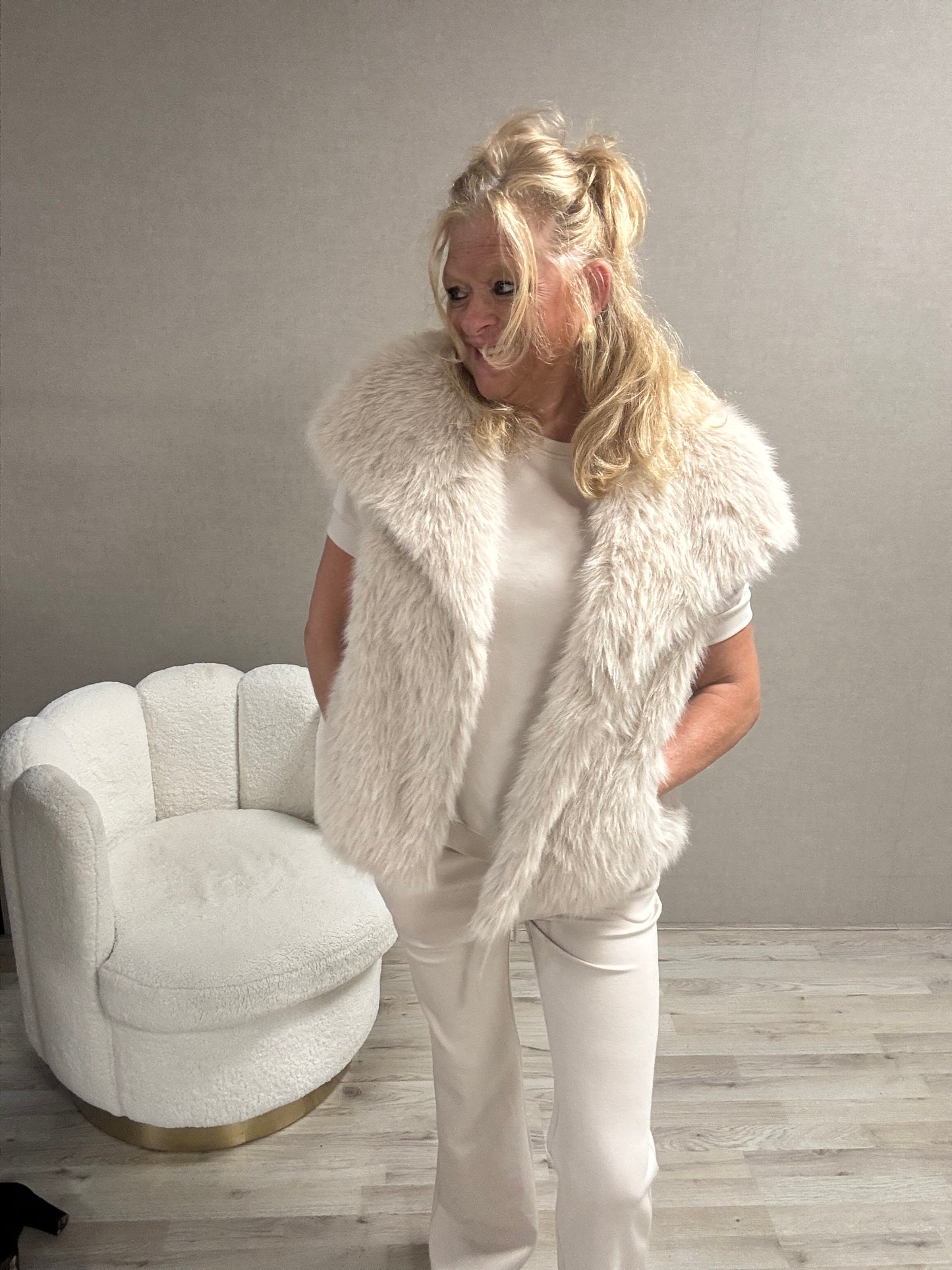 Bodywarmer Fake Fure Beige