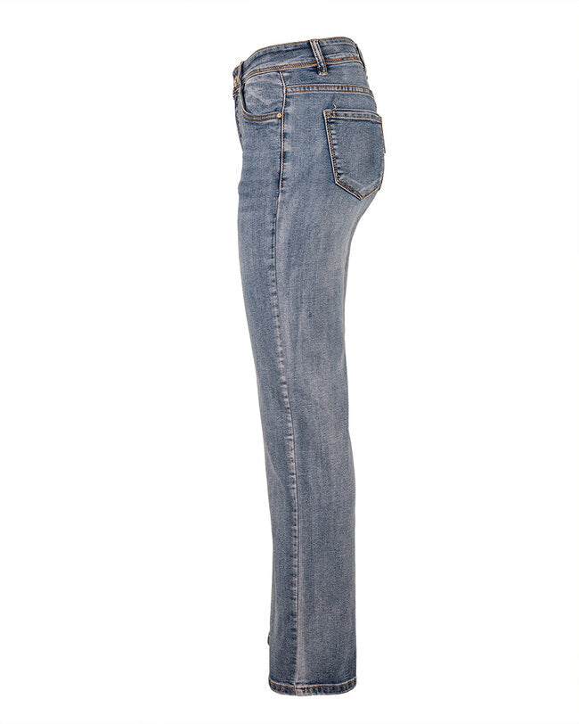 Blue high rise straight jeans van Norfy K893-1