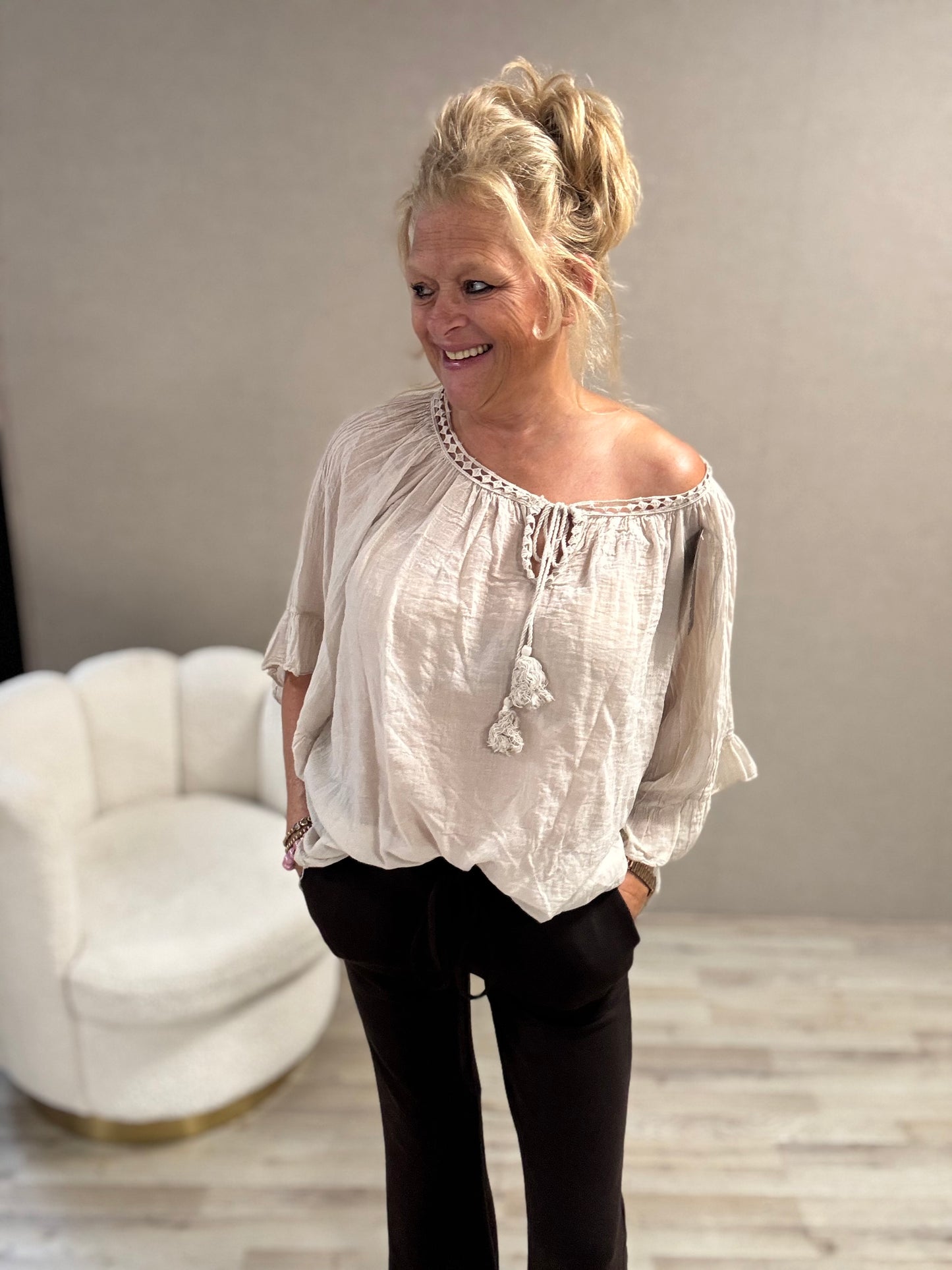 Crinkle Top Alexia Beige
