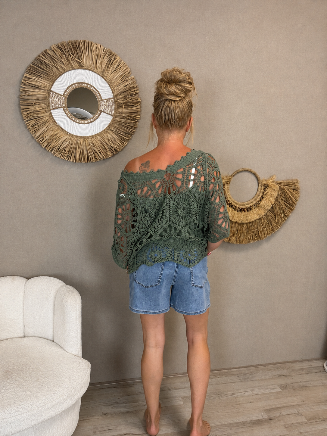 Gehaakte Top Boho Legergroen