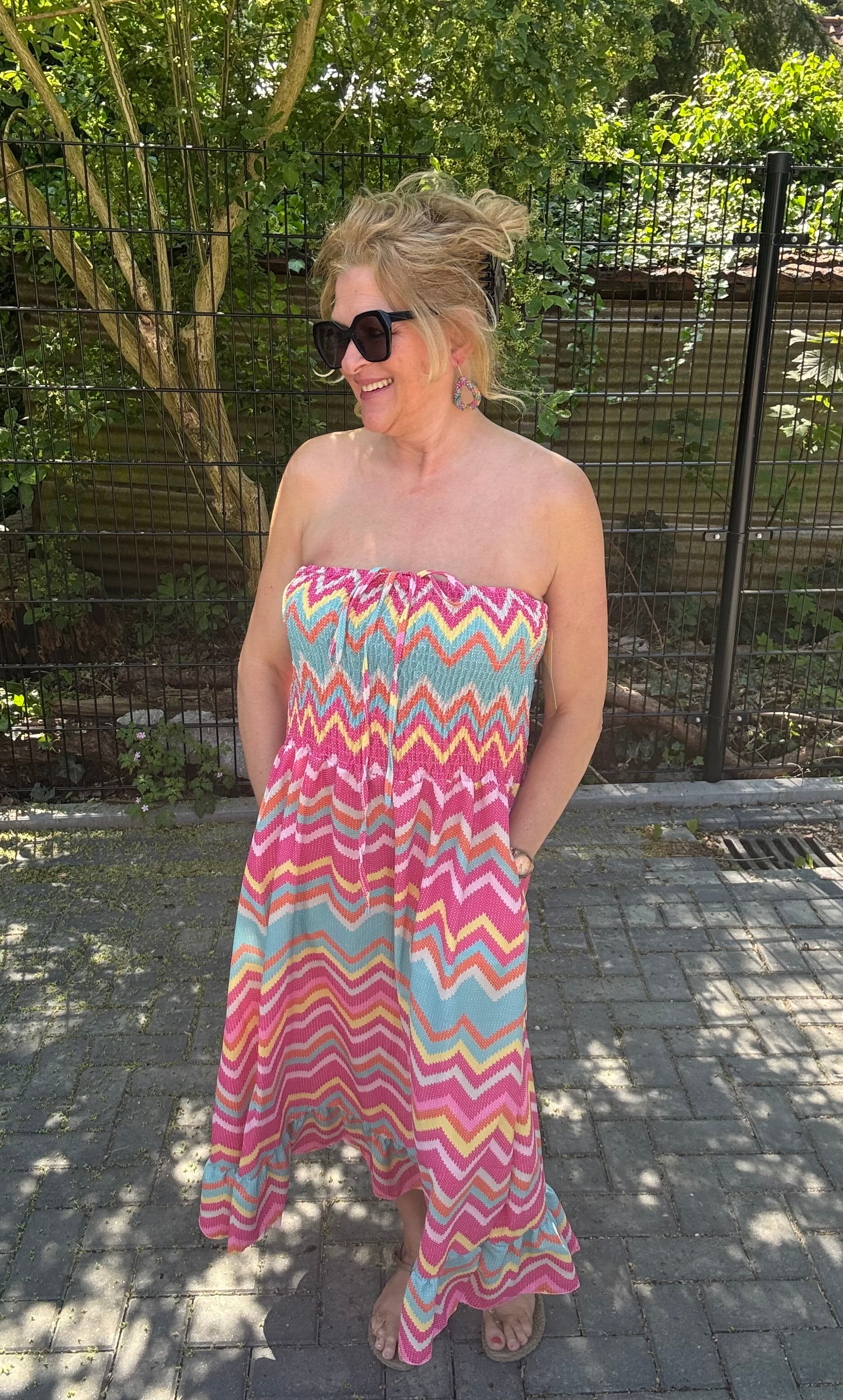 Strapless Jurk Zigzag Roze
