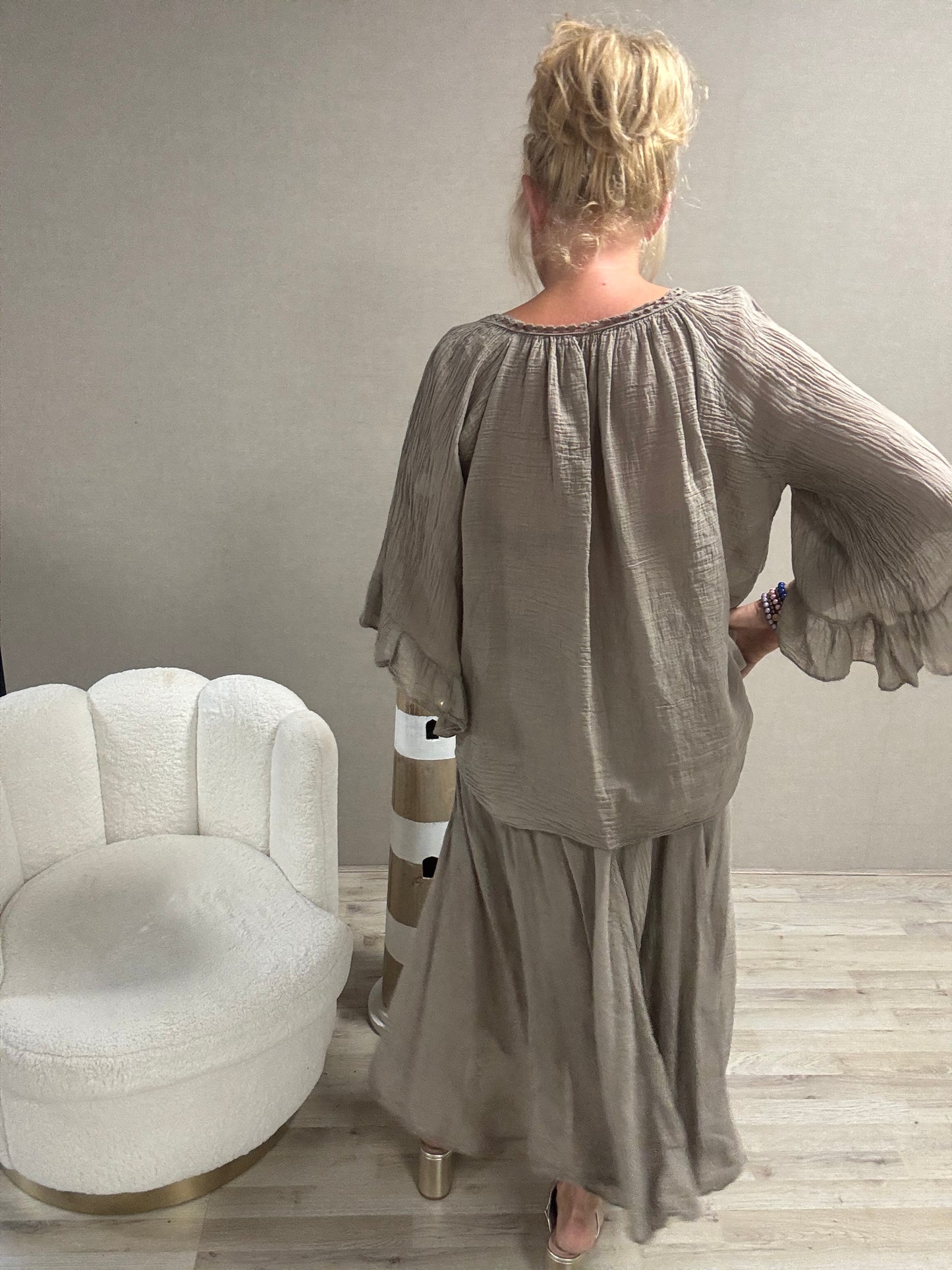Crinkle top Alexia taupe