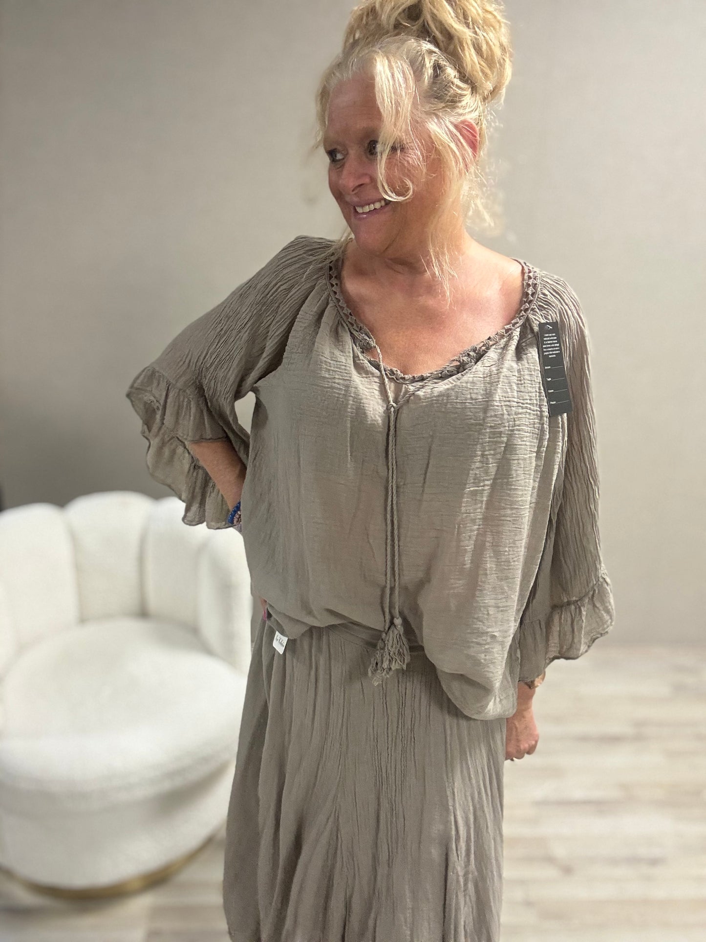 Crinkle top Alexia taupe