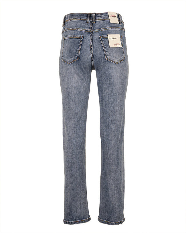 Blue high rise straight jeans van Norfy K893-1