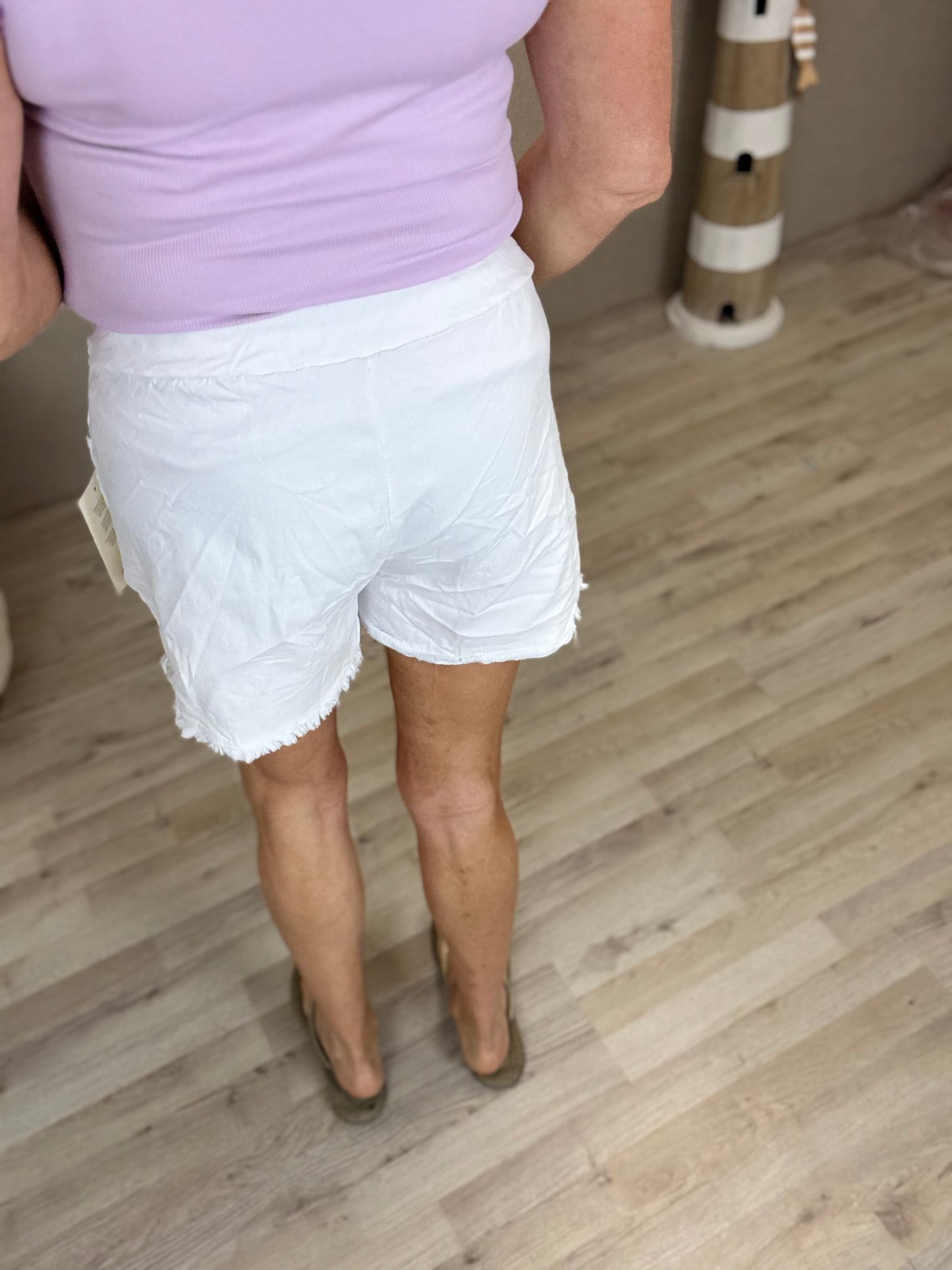 Stretch Short Rafels Wit