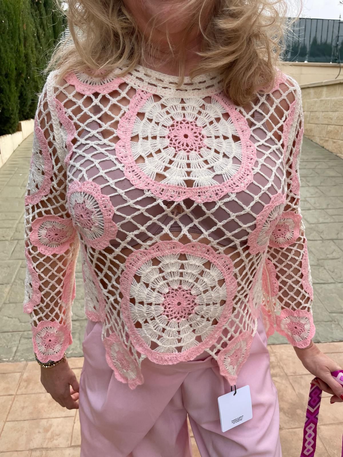 Gehaakte top roze - Nancfashion