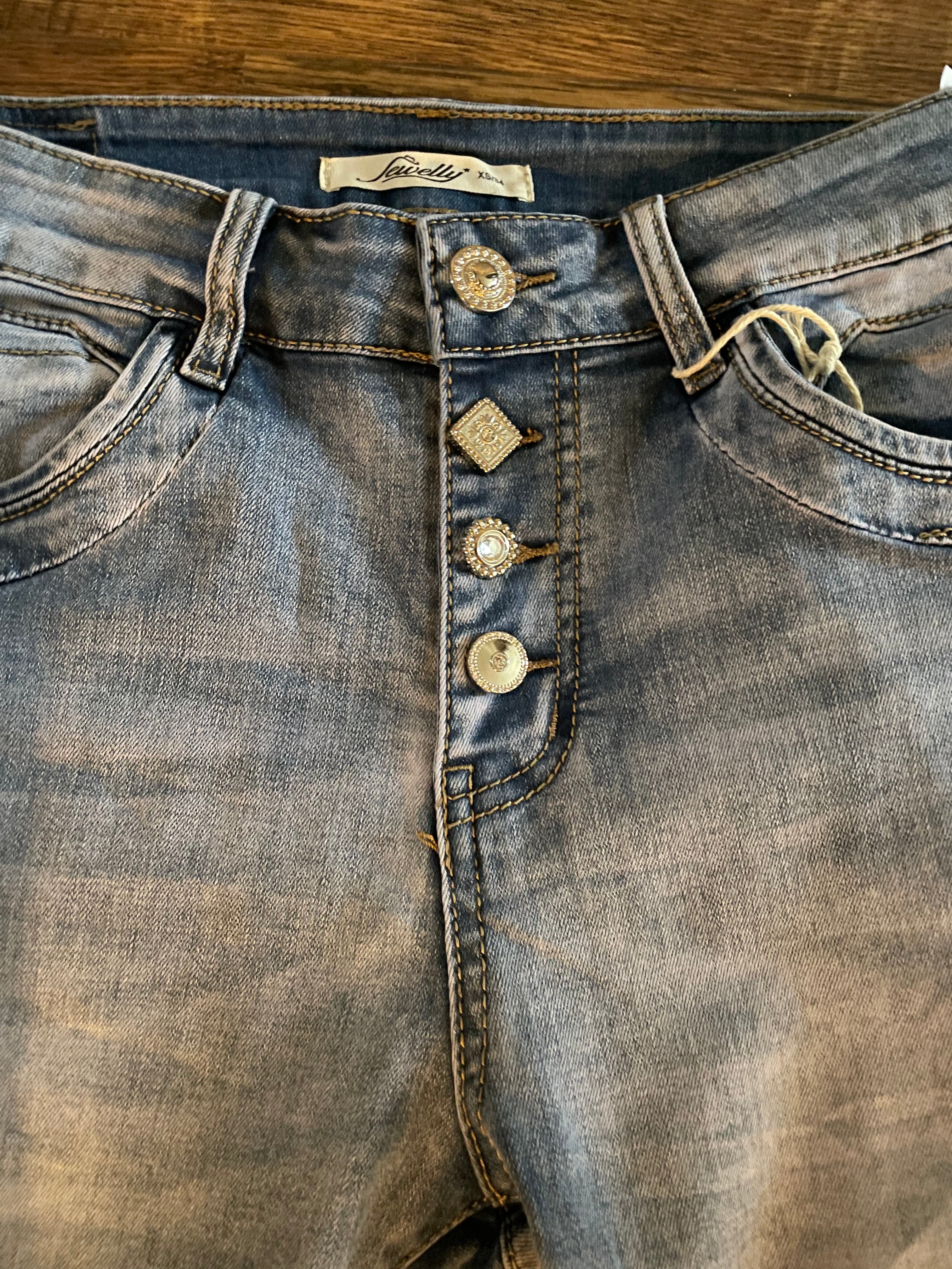 pepermunt schoonmaken Steken Jewelly jeans met zilveren knopen – Nancfashion