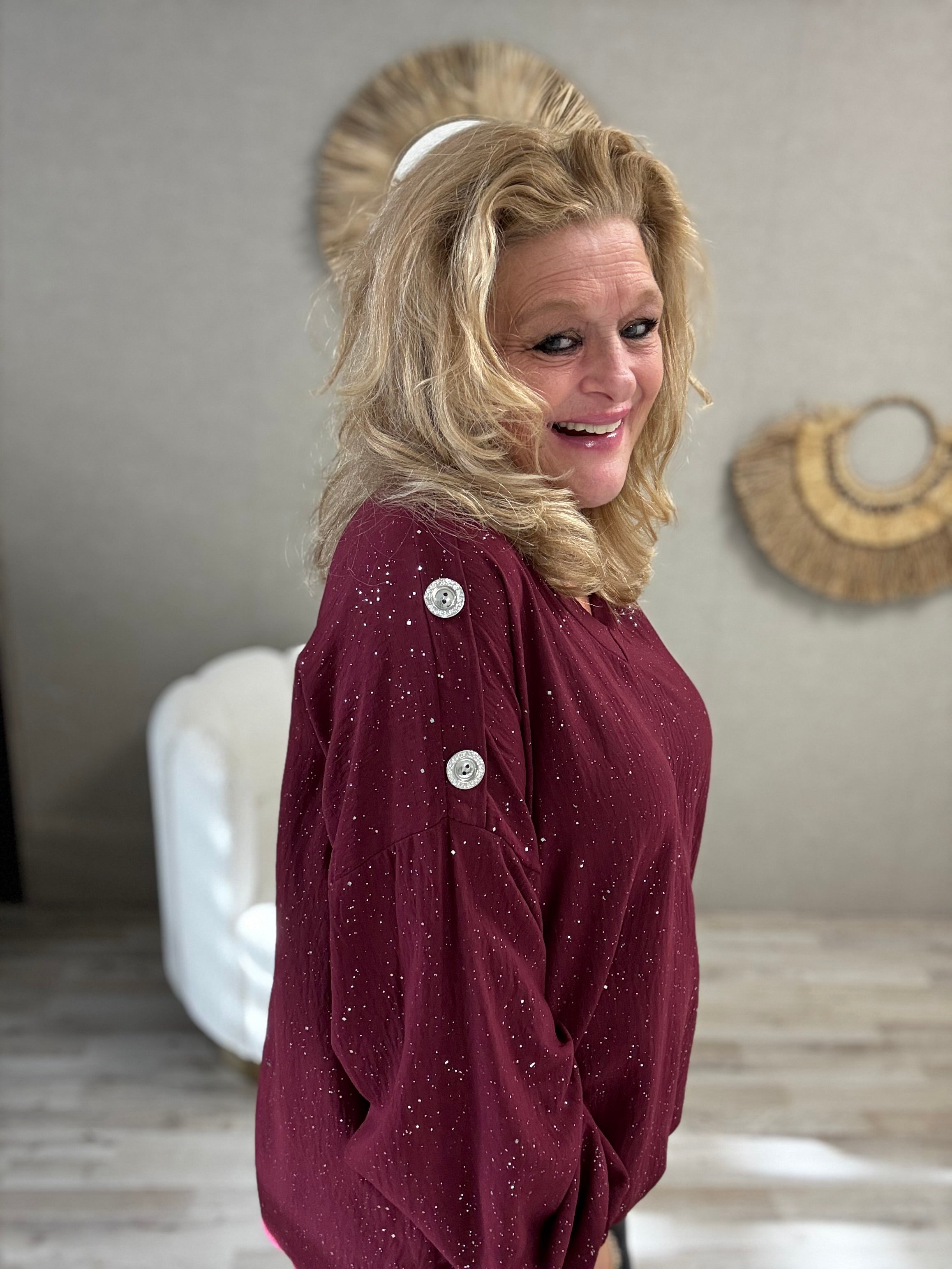 Blouse Imke Bordeaux Zilveren Sparkel