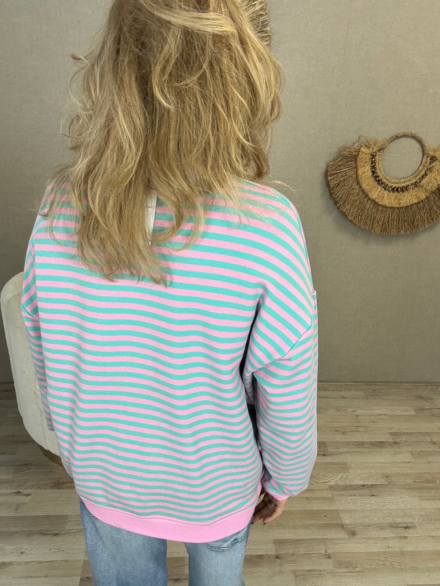 Sweater Mooij striped  Roze Turquoise