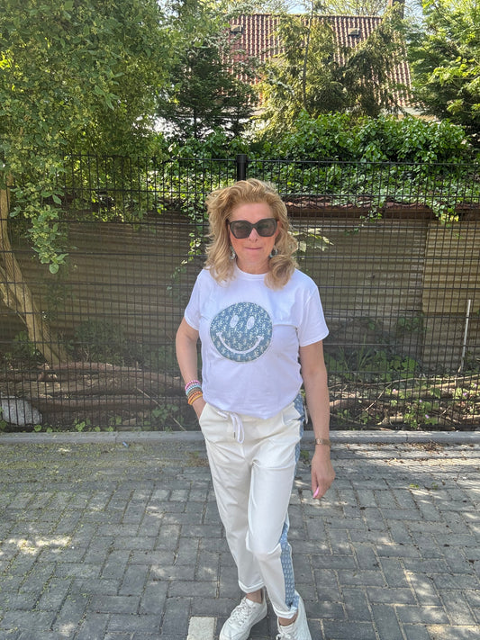 Jogg Pantalon Roomwit met Demin bies