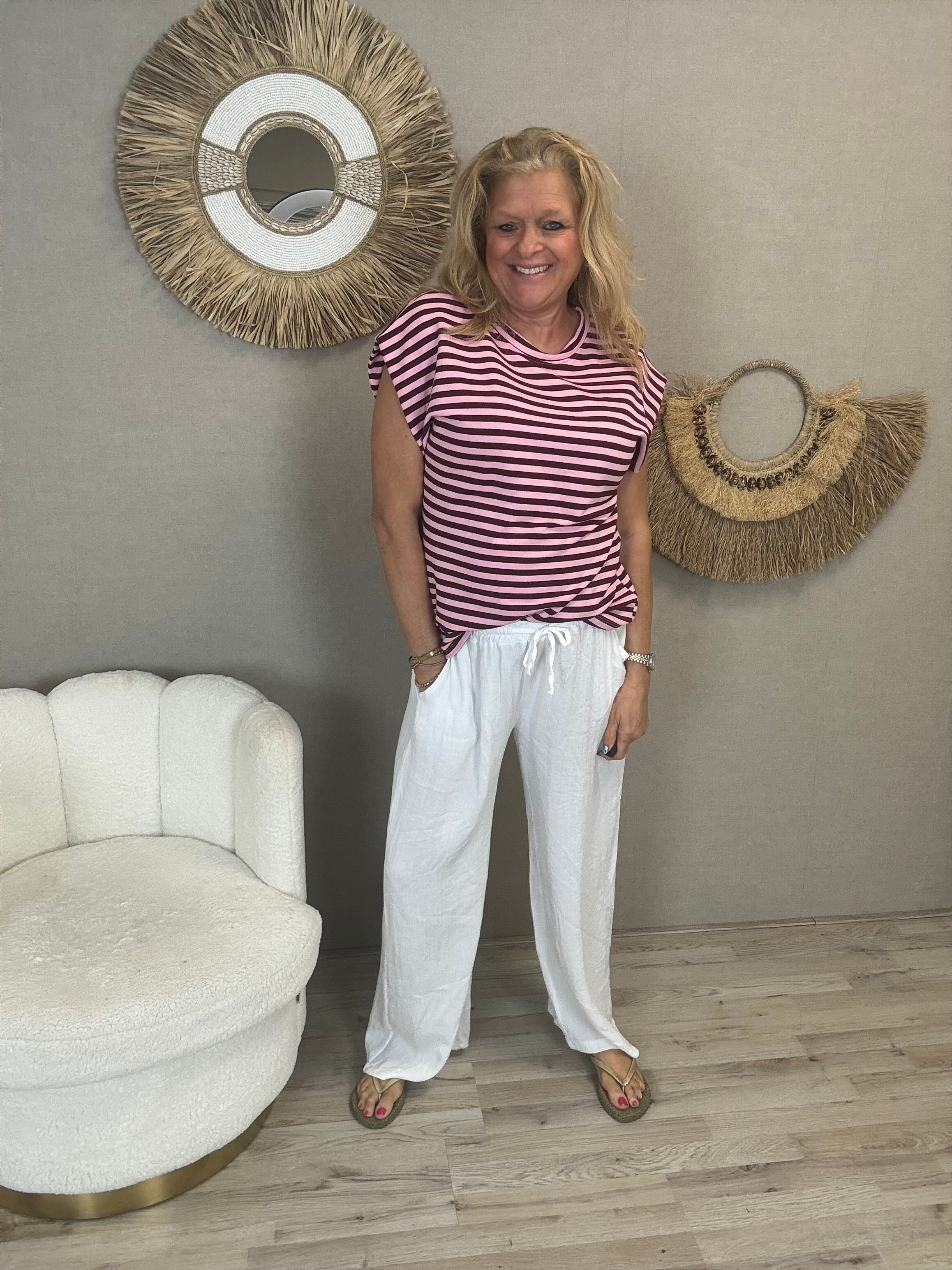 Striped Shirt Mooij-Bordeaux m/Roze - Nancfashion