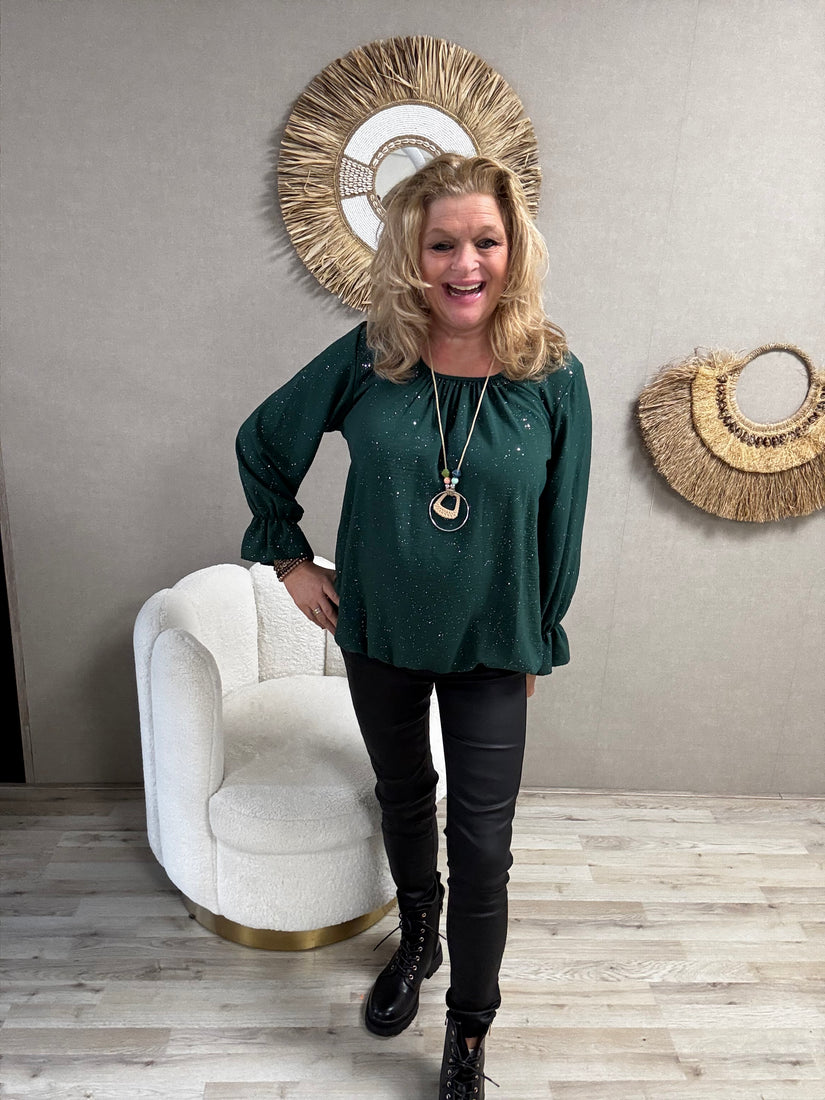 Ballon top Groen met Zilveren Sparkel