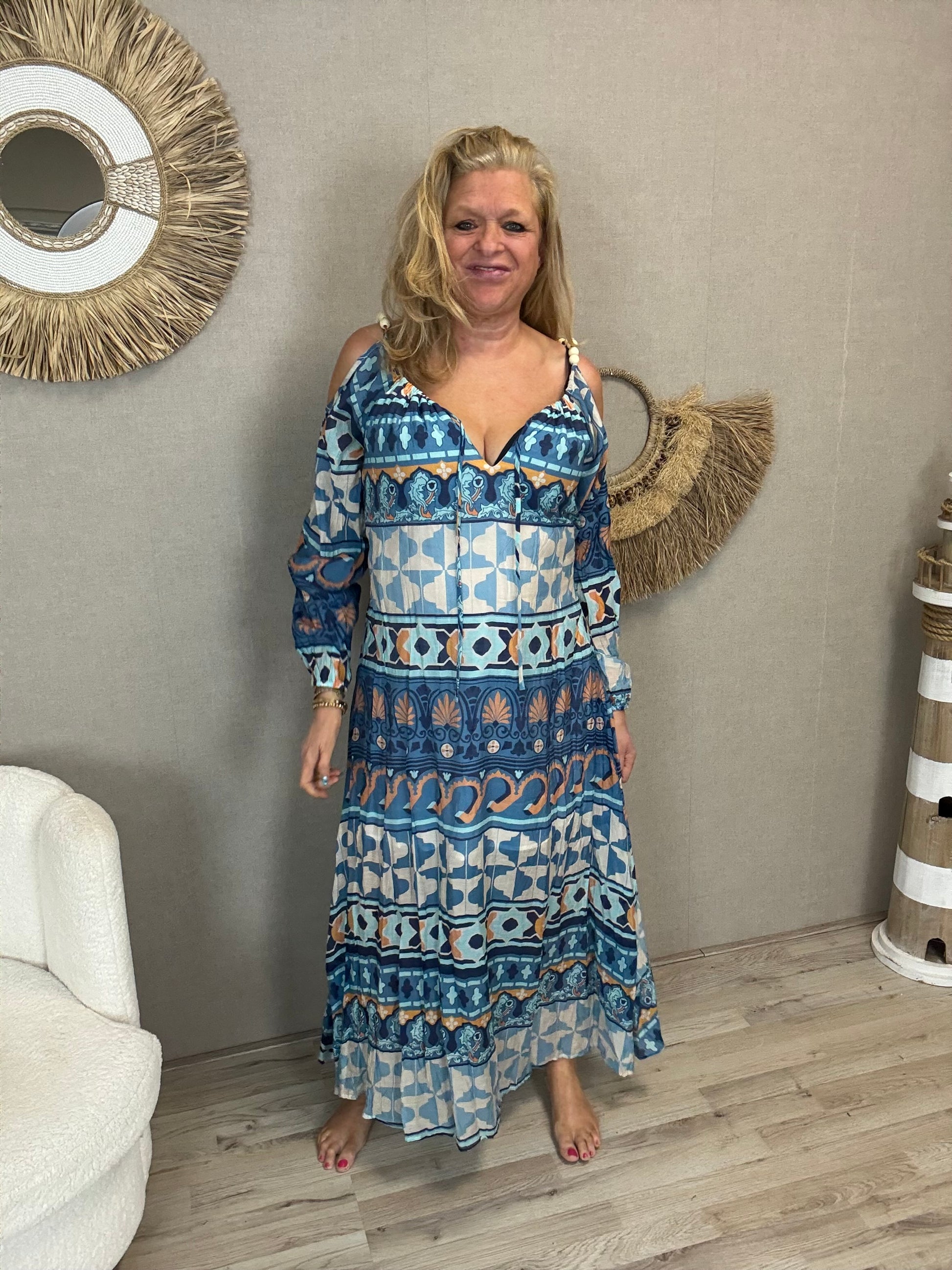 Maxi Jurk Boho Chic Bleu Print - Nancfashion