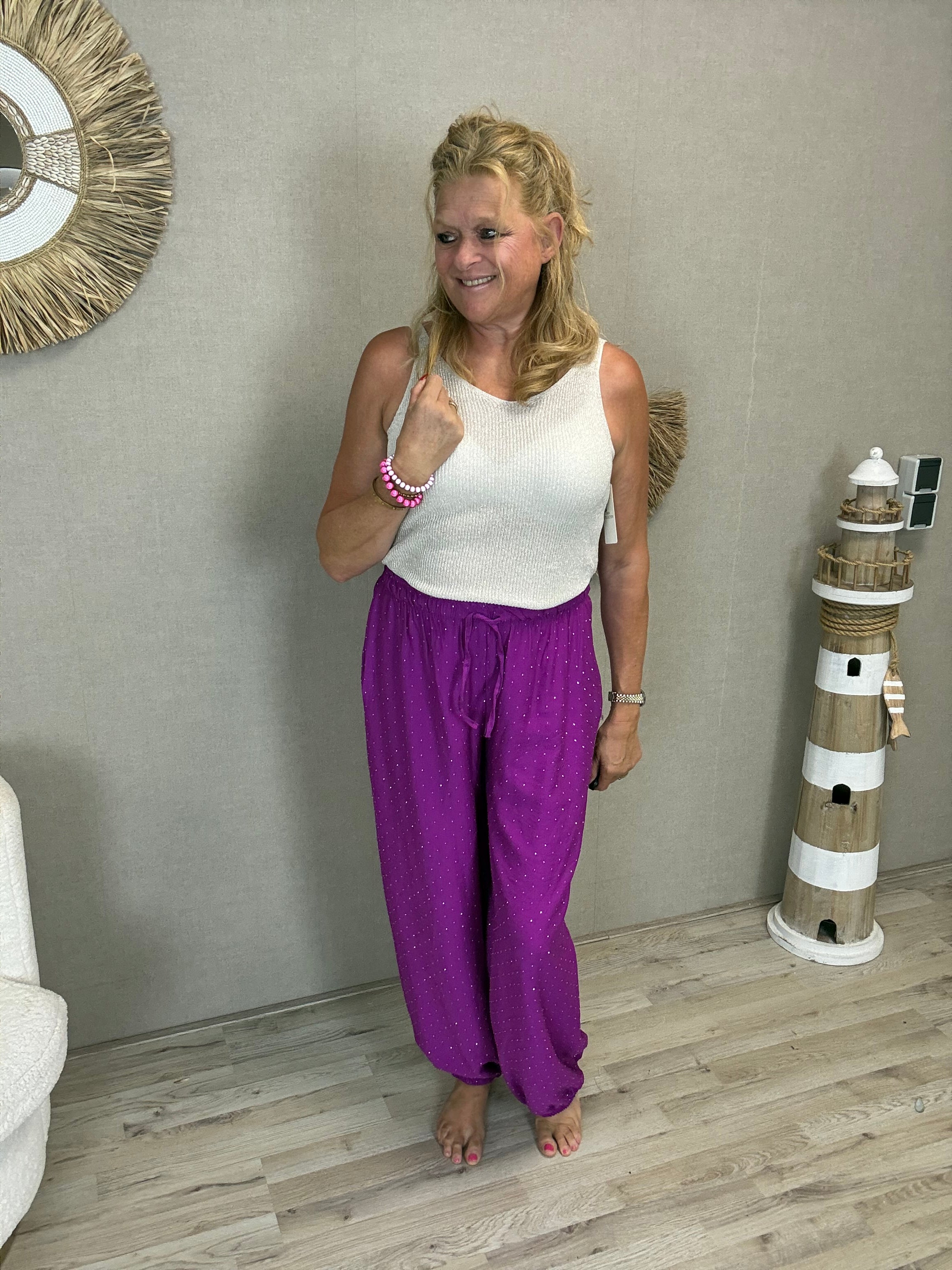 Strass Boho Broek Magenta