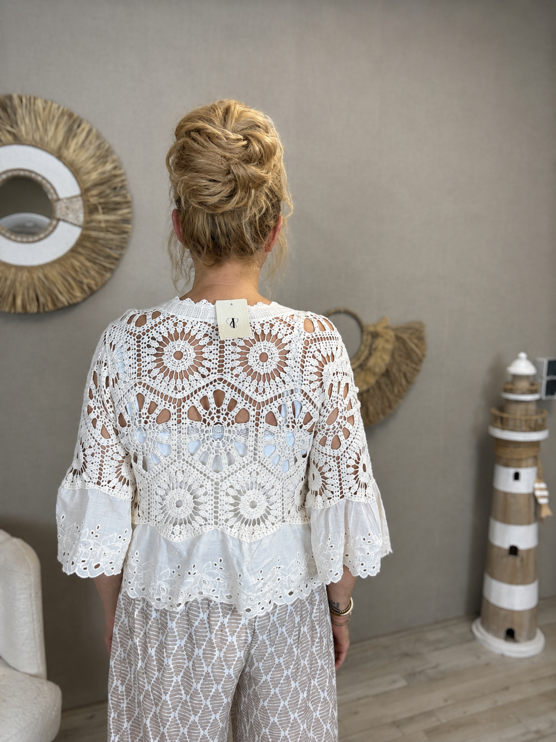 Gehaakt Vestje Met Broderie Details Wit